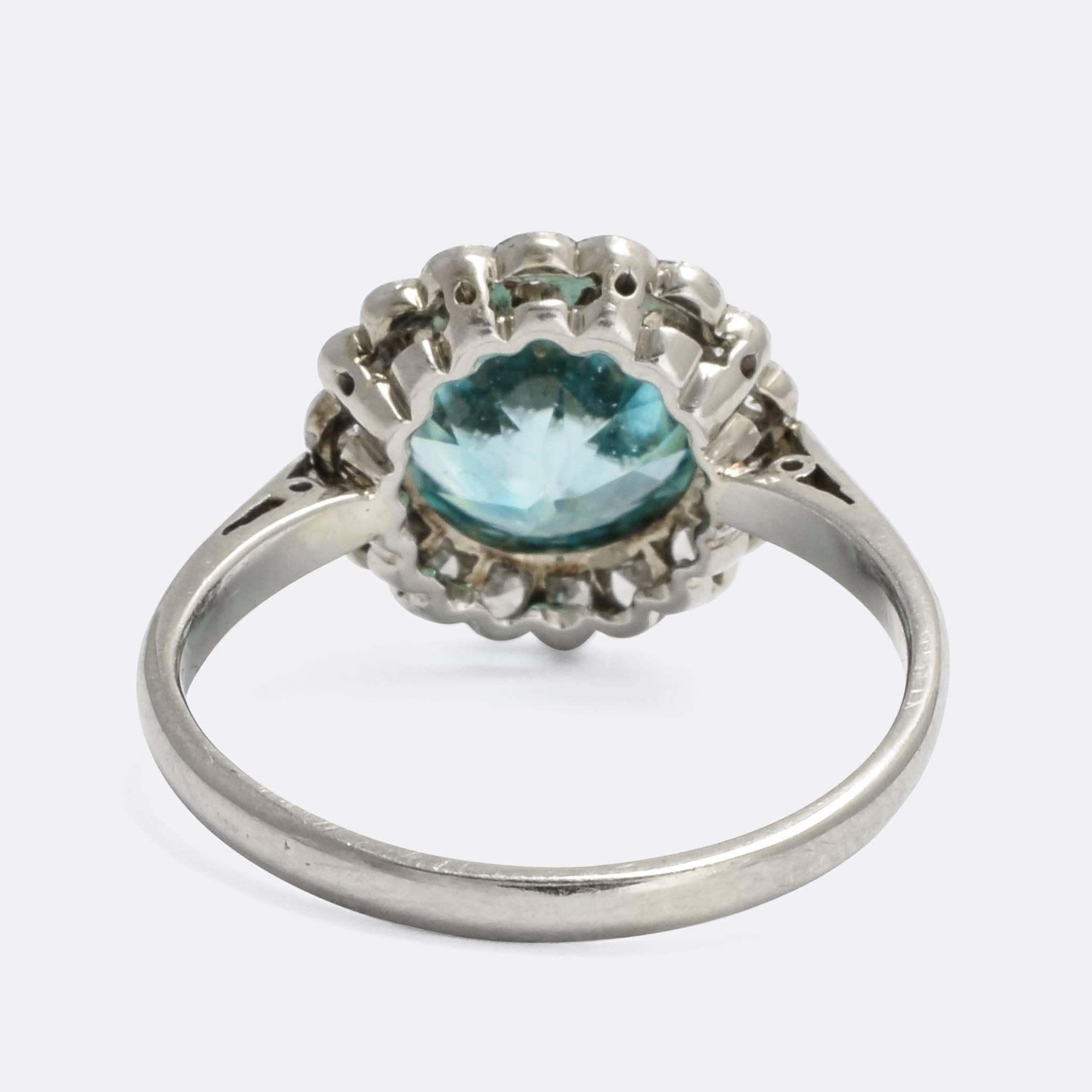 Antique Edwardian Zircon Diamond Millegrain Cluster Ring In Excellent Condition In Sale, Cheshire