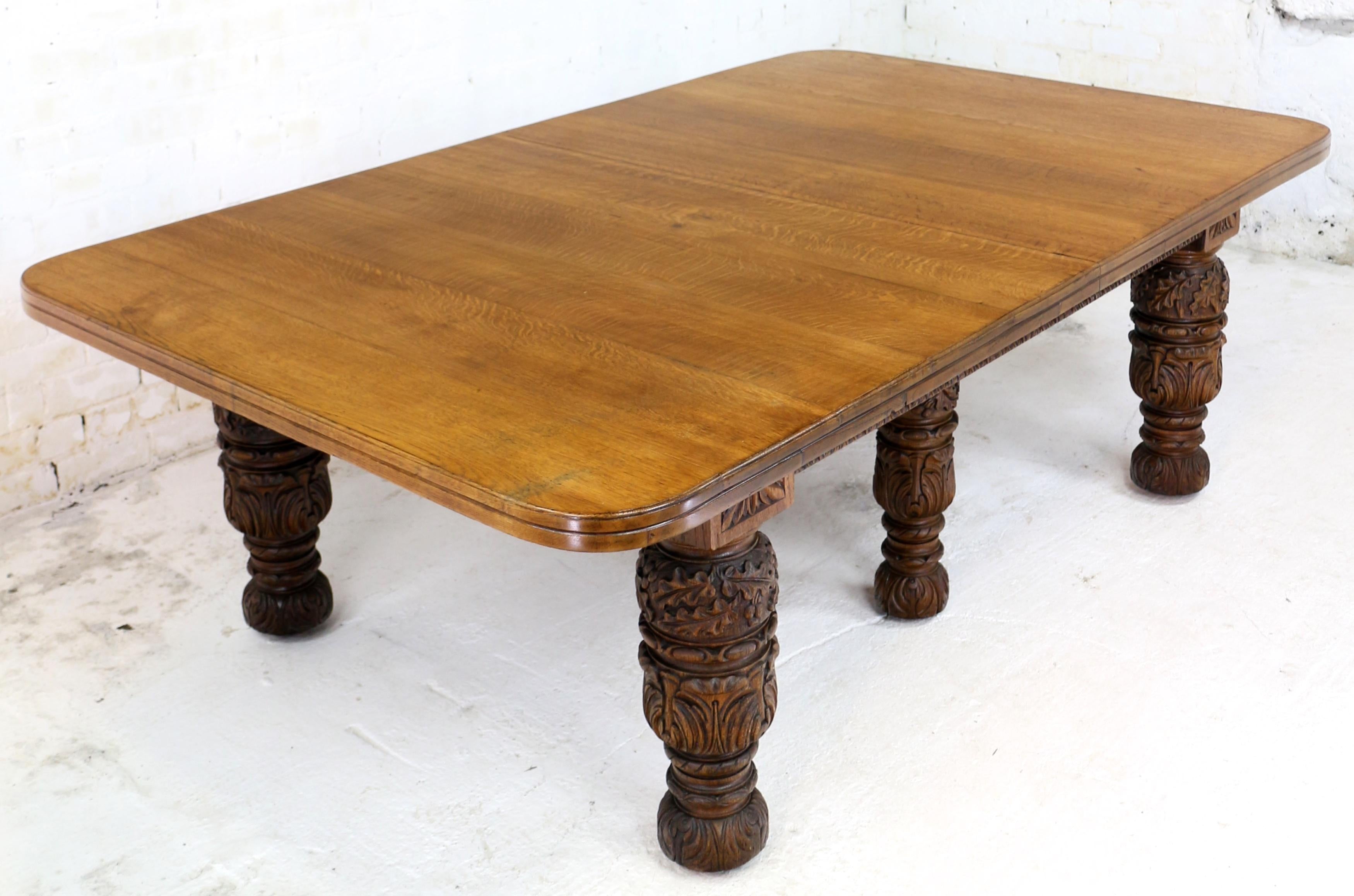 Antique Edwards & Roberts Victorian Oak Extending Dining Table and 7 Leaves 7