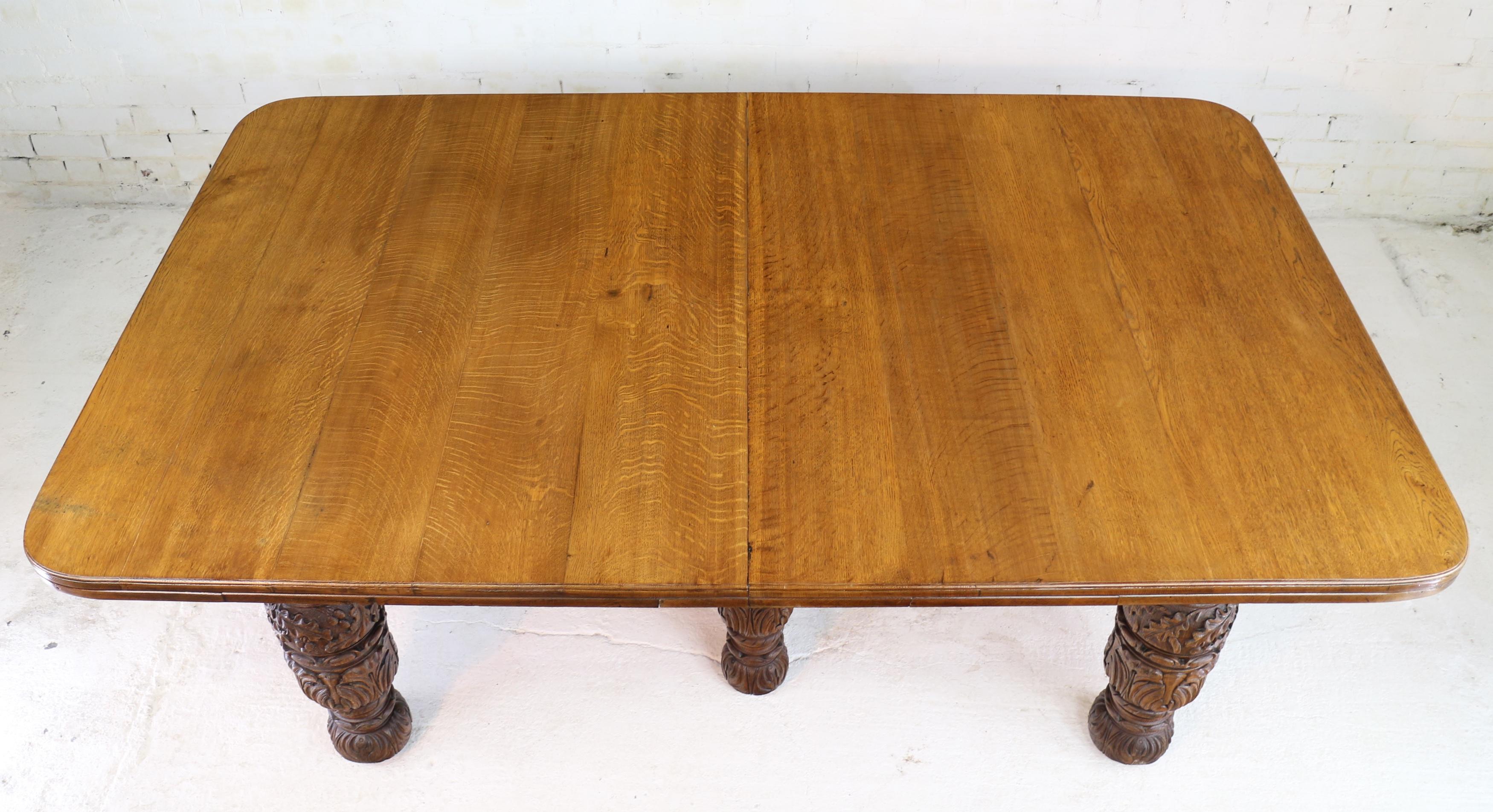 Antique Edwards & Roberts Victorian Oak Extending Dining Table and 7 Leaves 8