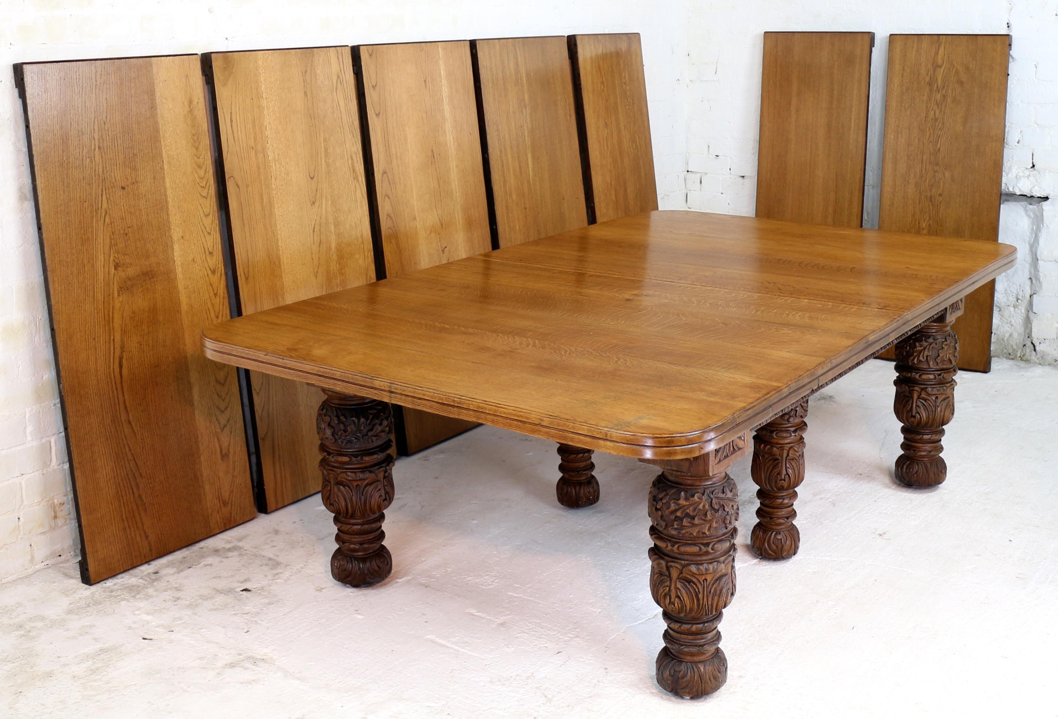 Antique Edwards & Roberts Victorian Oak Extending Dining Table and 7 Leaves 2