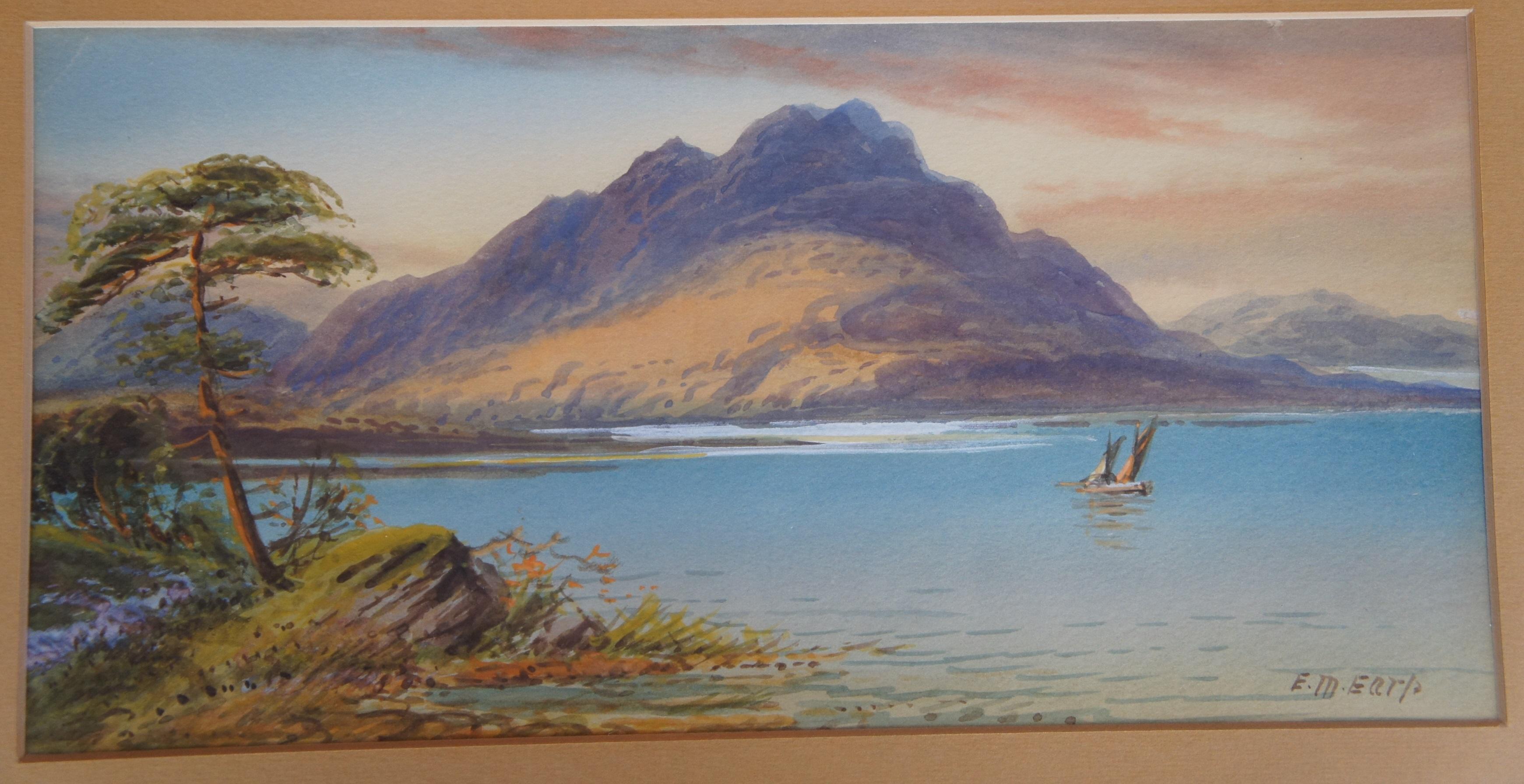Antique Edwin Earp Nautical Mountain Seascape Sailboat Watercolor Painting 5