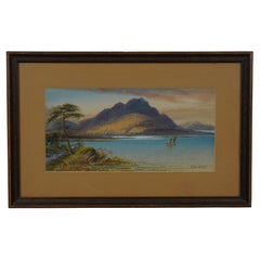 Antique Edwin Earp Nautical Mountain Seascape Sailboat Watercolor Painting