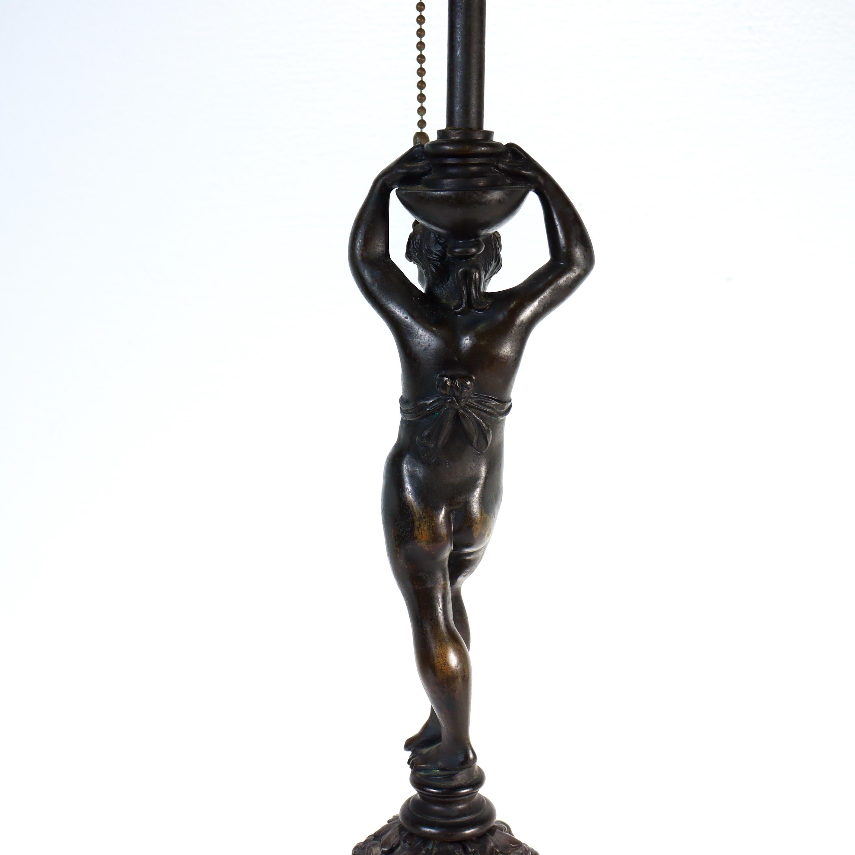 Antique E.F. Caldwell Bronze Table Lamp with Cherub For Sale 4