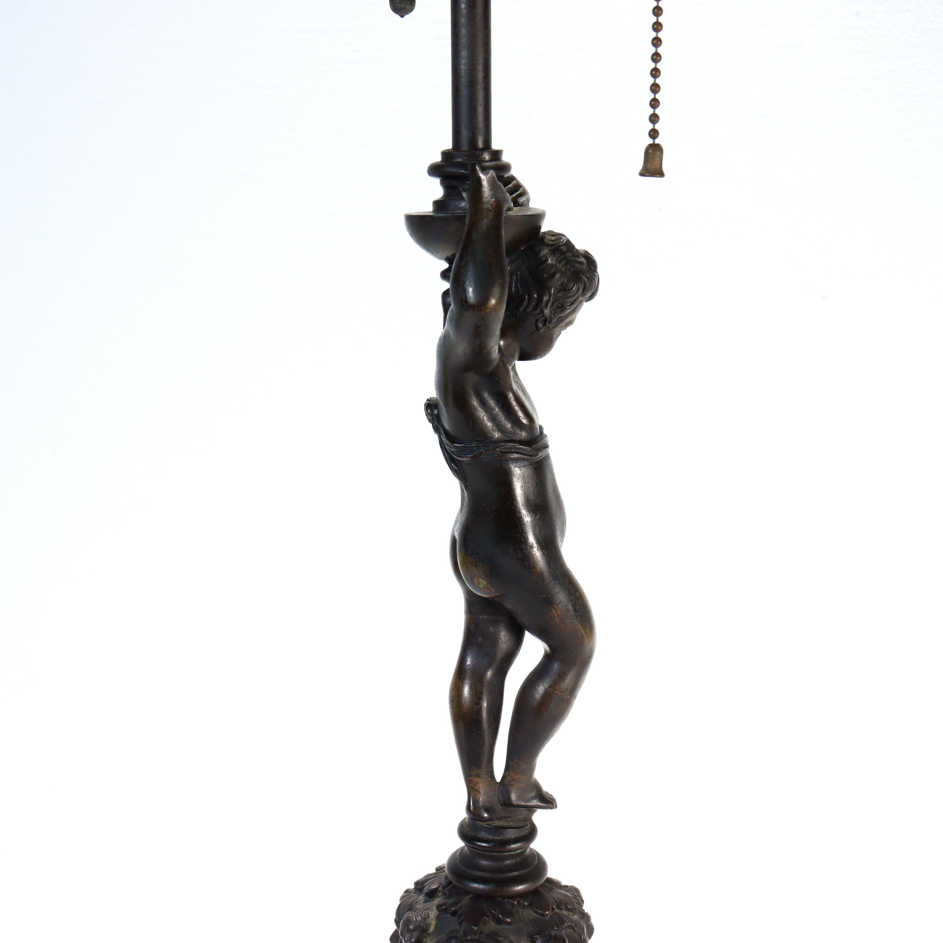 Antique E.F. Caldwell Bronze Table Lamp with Cherub For Sale 5