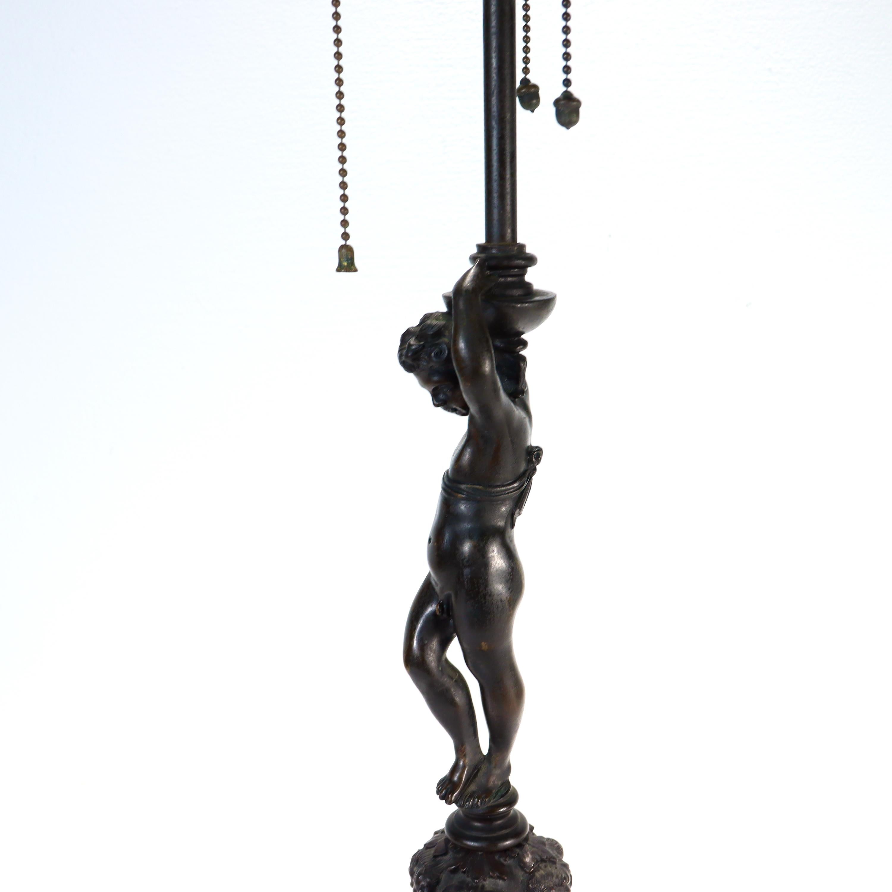 Antique E.F. Caldwell Bronze Table Lamp with Cherub For Sale 3