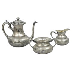 Antique EG Webster English Art Nouveau Silver Plated Repousse Tea Set - 3 Pc Set