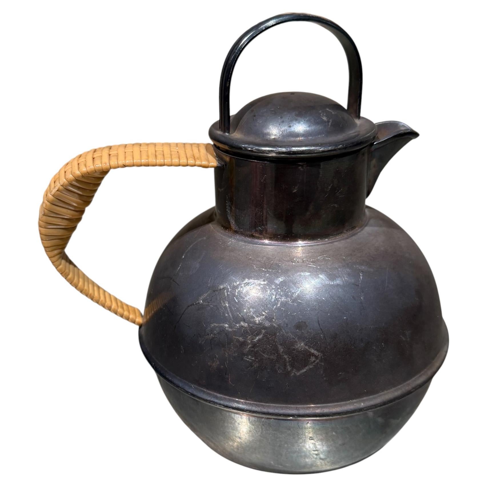 Antique e.g. Webster & Sons Silver Plated Teapot Cane Wrapped Handle For Sale