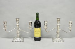 Antique E.G. Webster Victorian Silver Plated Scrolling 3 Arm Candelabra - a Pair