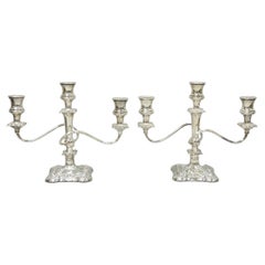 Antique E.G. Webster Victorian Silver Plated Scrolling 3 Arm Candelabra - a Pair