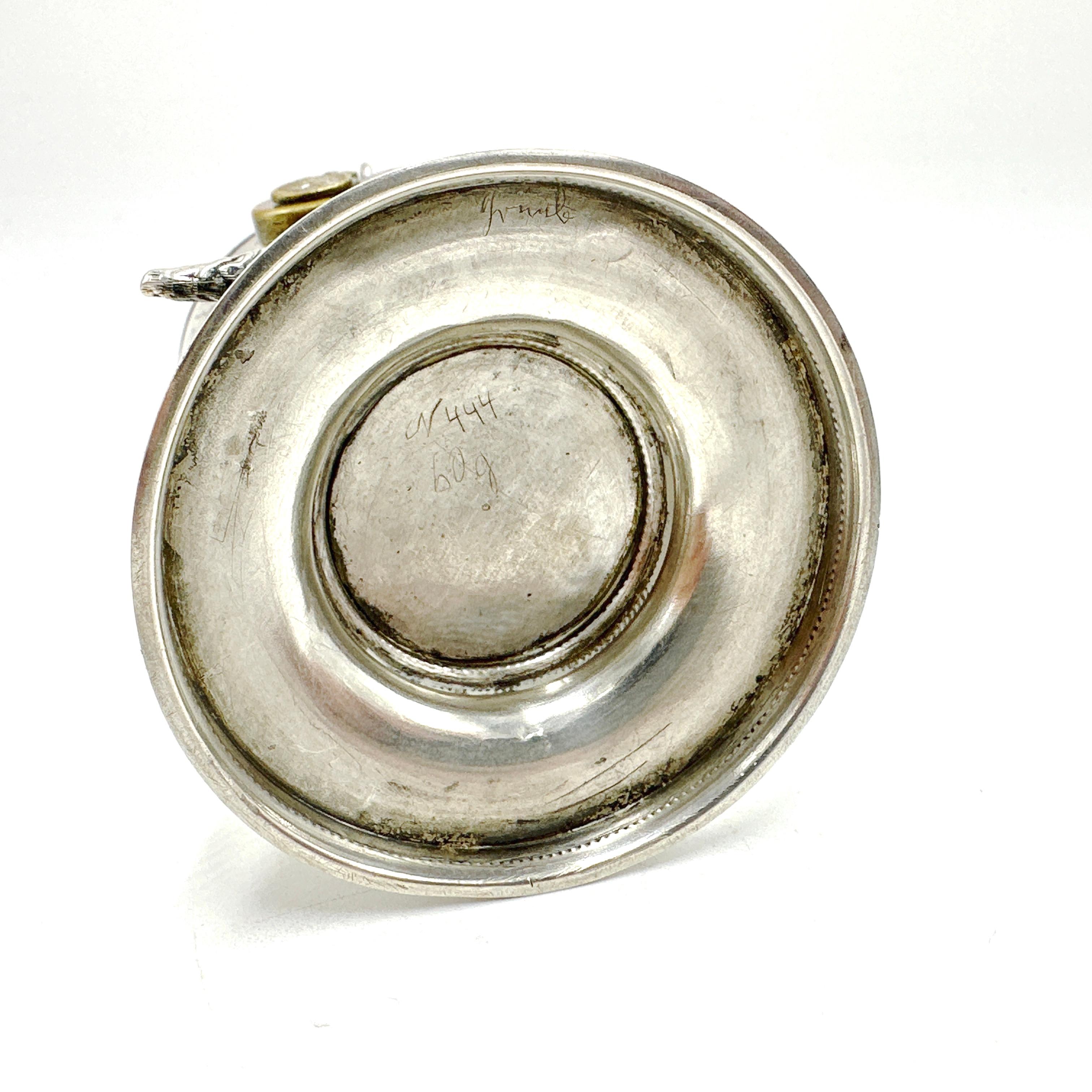 Antique Egg Shaped 750 Silver Piggy Bank with Guard Dog and Lock In Good Condition In Victoria, BC