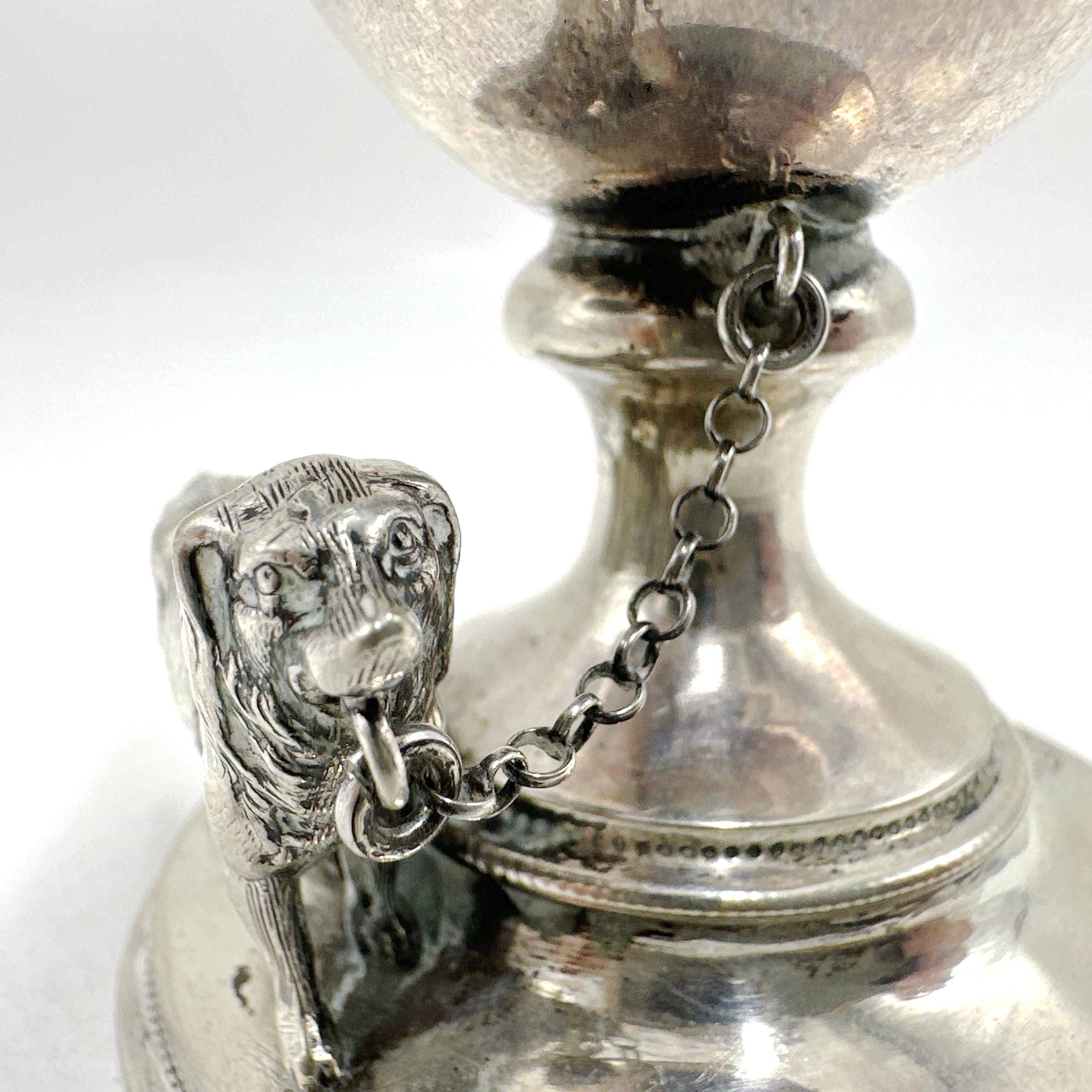Antique Egg Shaped 750 Silver Piggy Bank with Guard Dog and Lock 2
