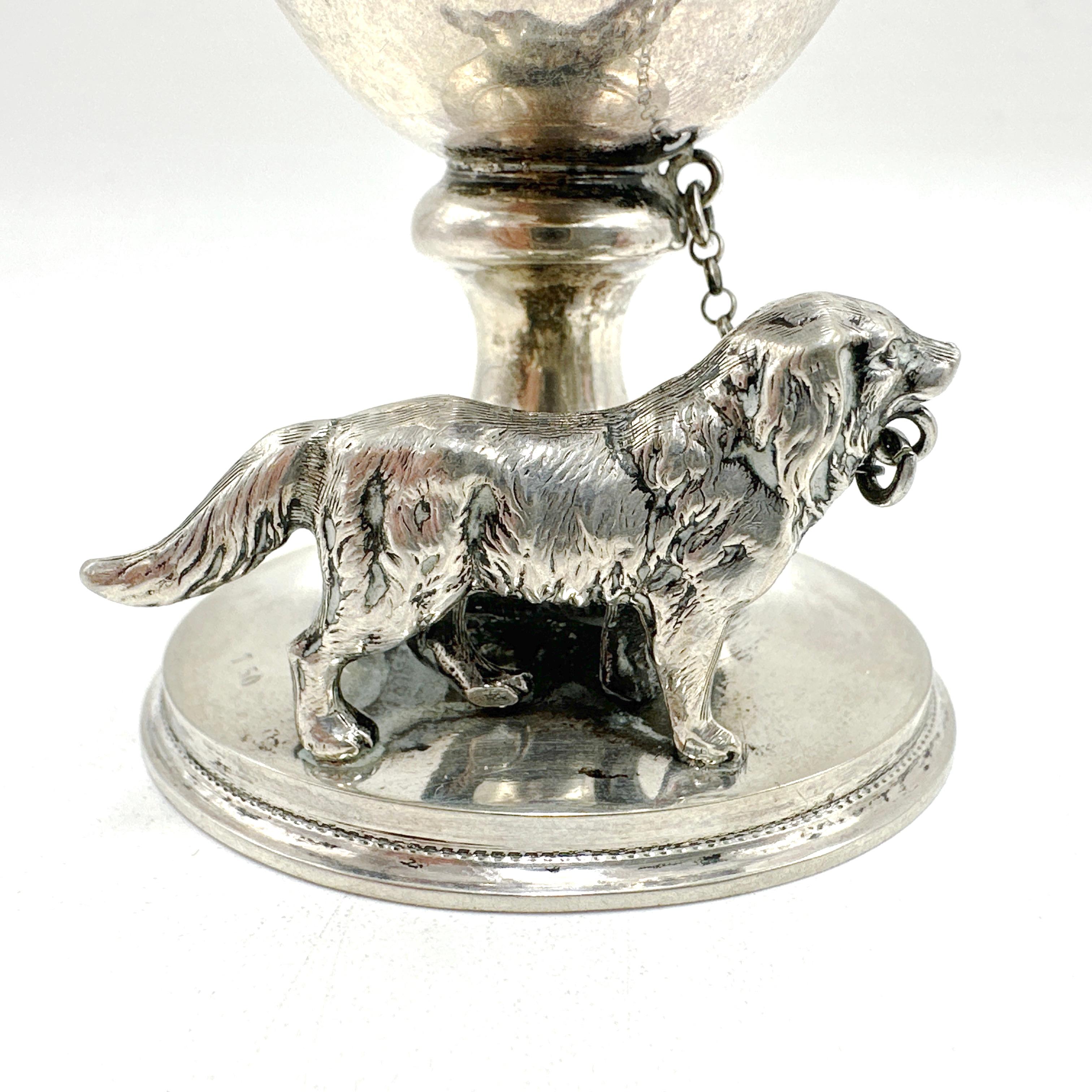 Antique Egg Shaped 750 Silver Piggy Bank with Guard Dog and Lock 3
