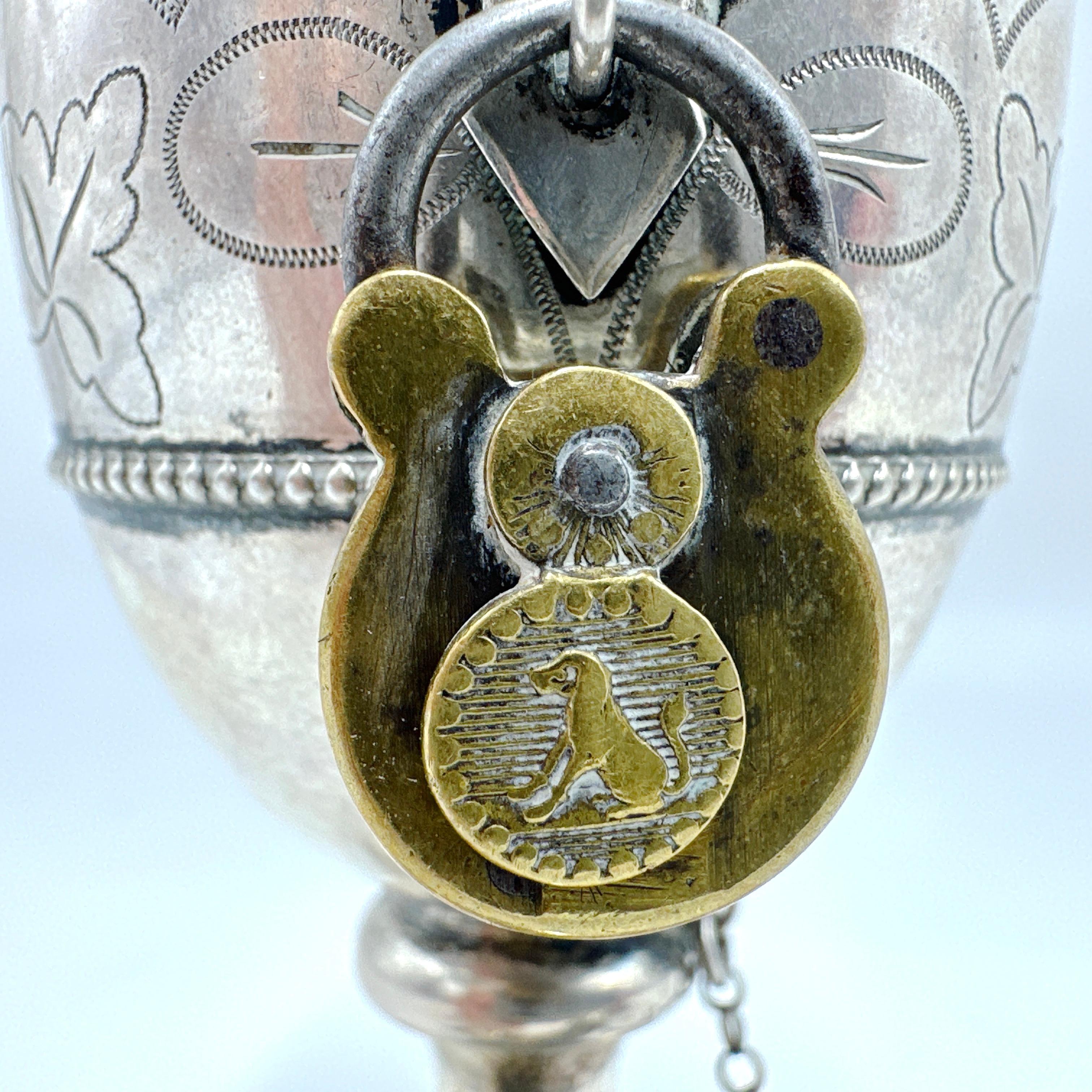 Antique Egg Shaped 750 Silver Piggy Bank with Guard Dog and Lock 4
