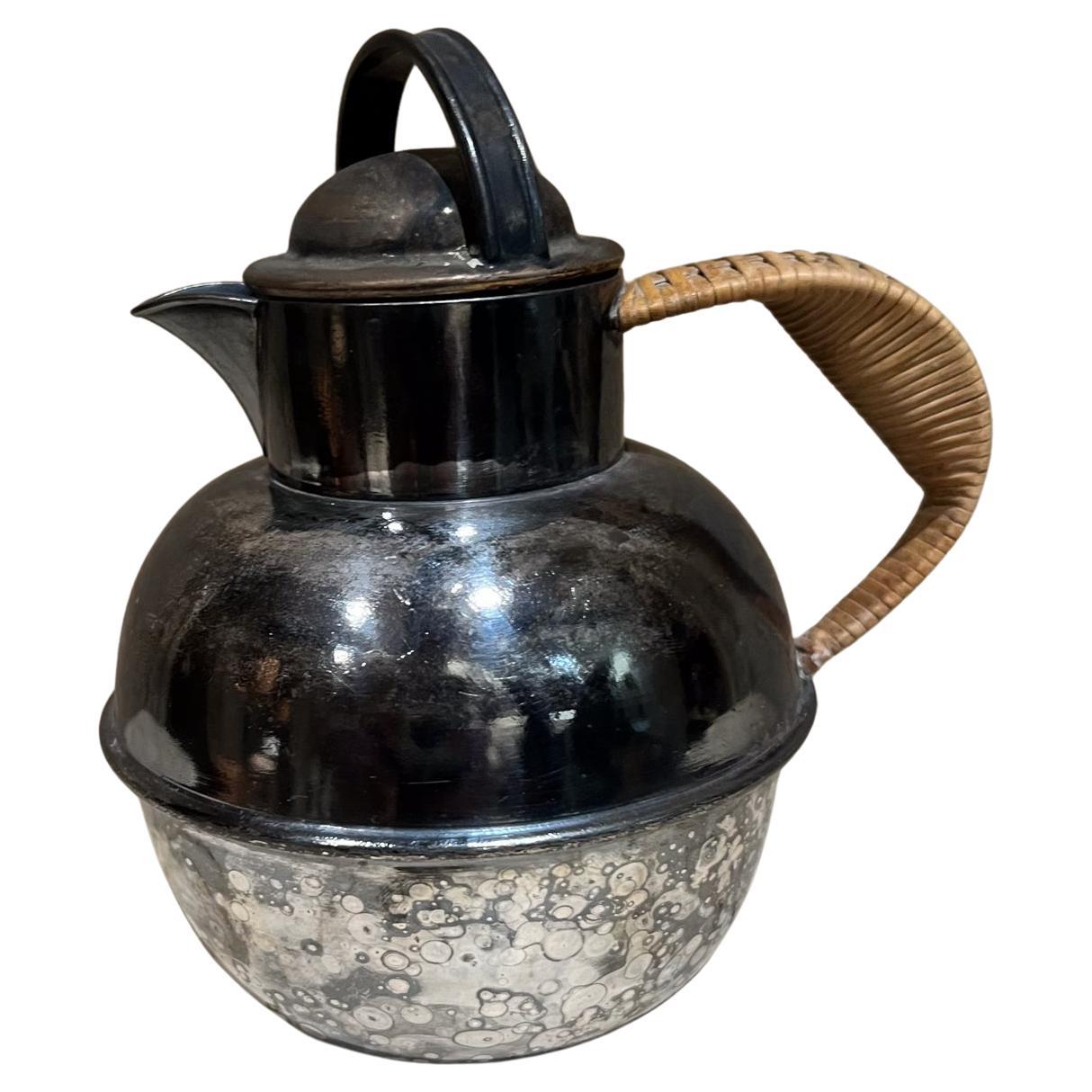 Antique EGW&S Silver Plate Personal Tea Pot Rattan Wrapped Handle  For Sale