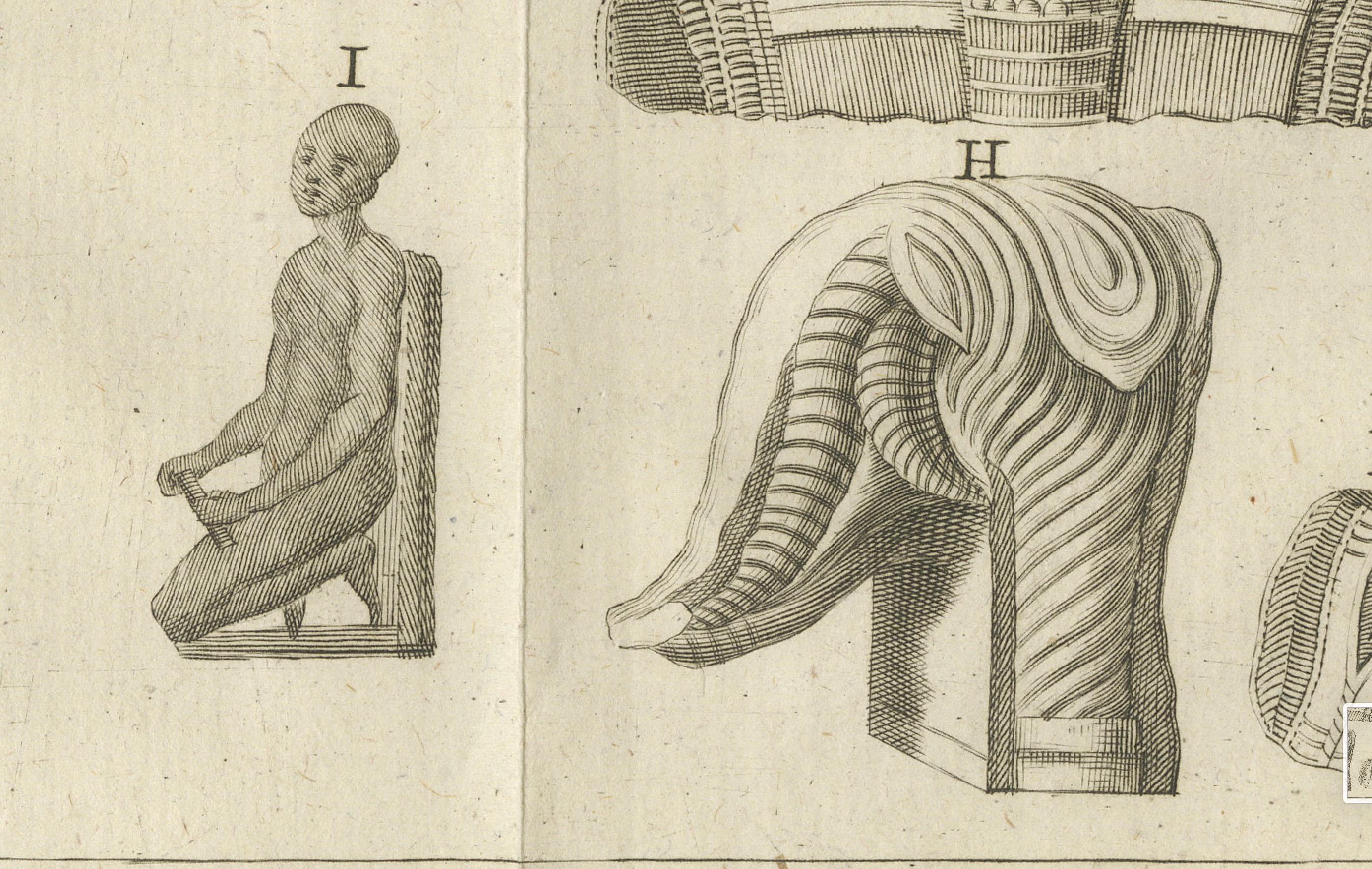 Antiguas cabezas y figuras egipcias y grecorromanas - Grabado c.1776 Holandés en venta