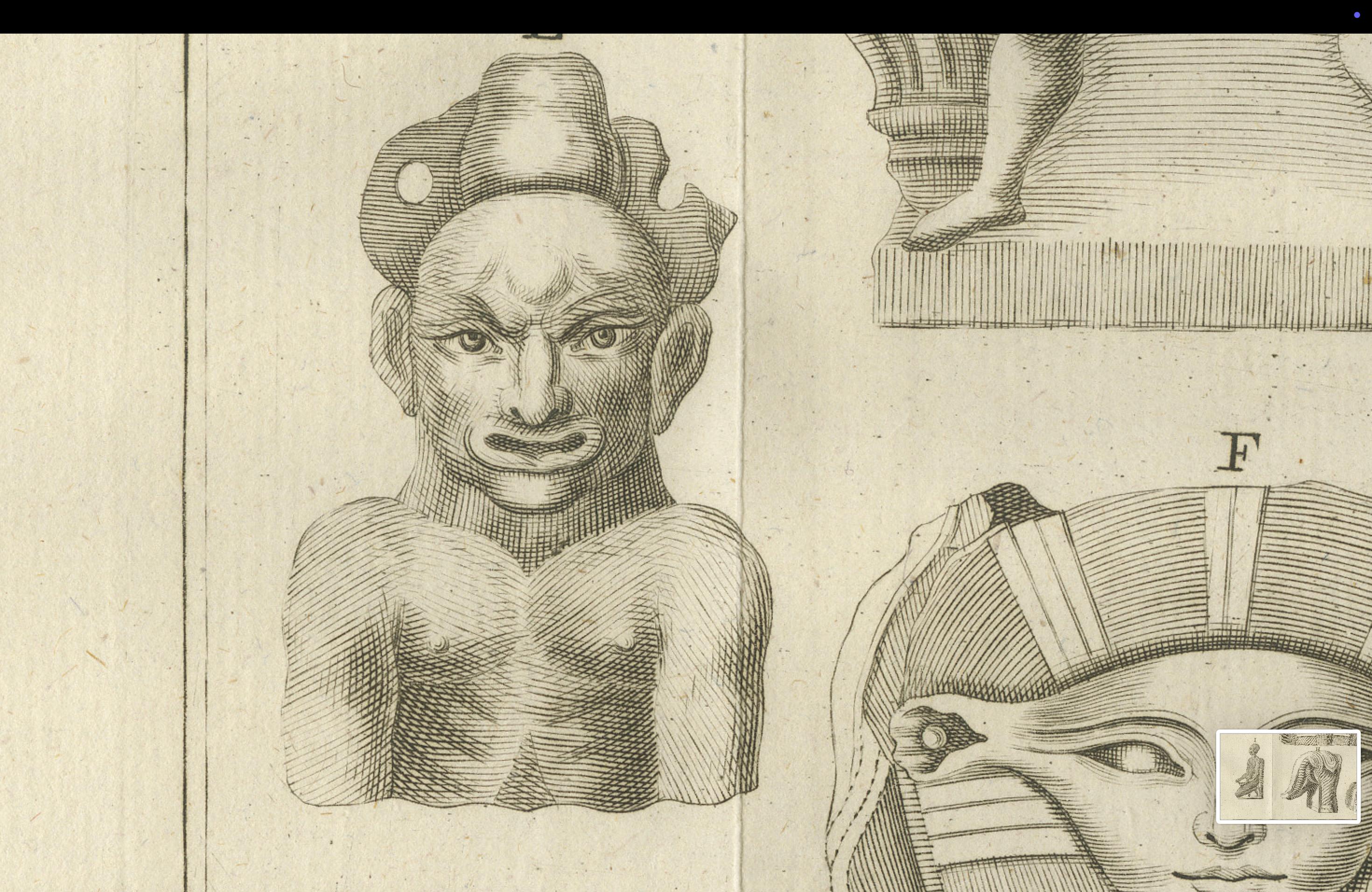 Antiguas cabezas y figuras egipcias y grecorromanas - Grabado c.1776 en Bueno estado para la venta en Langweer, NL