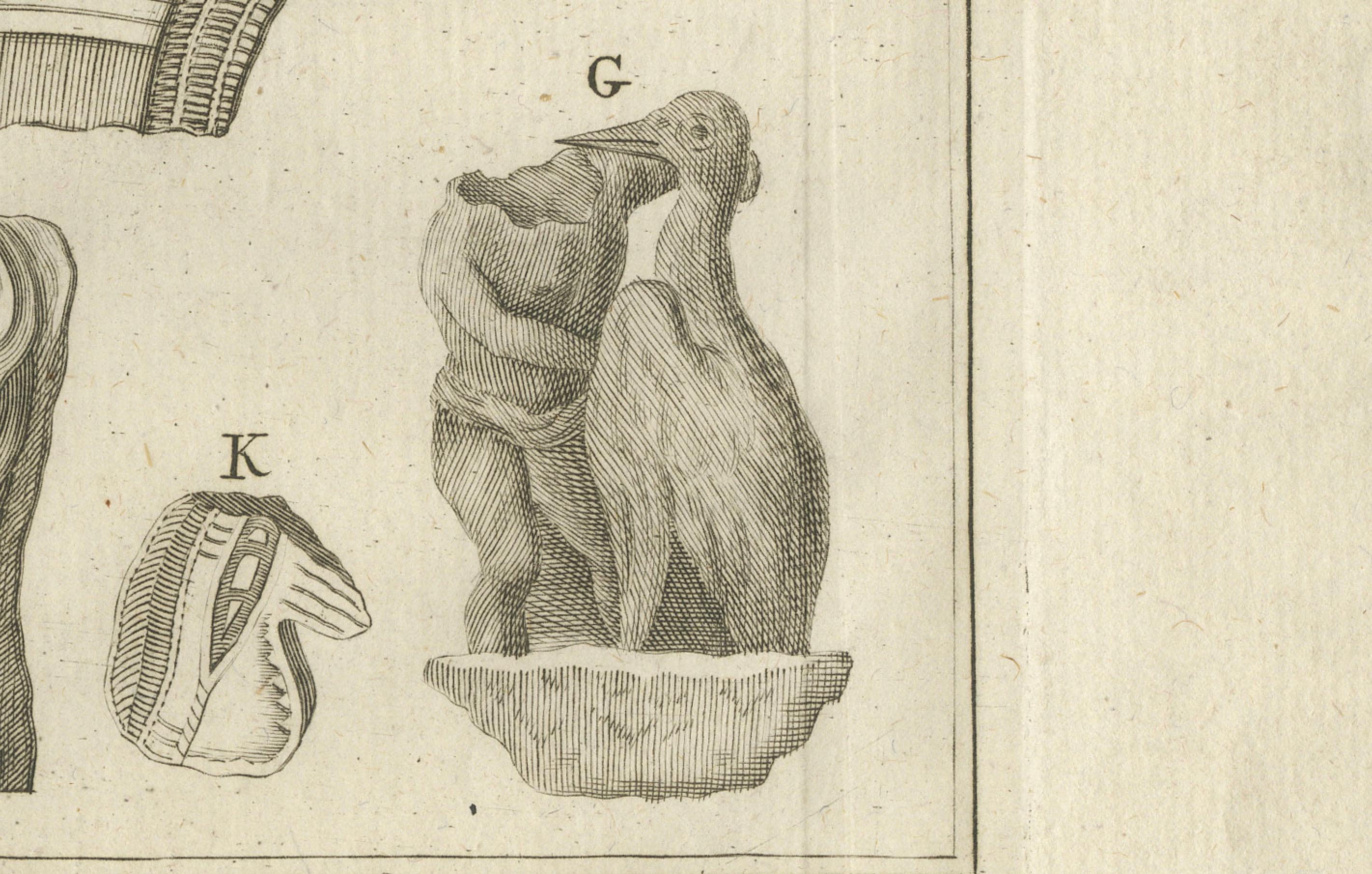 Antiguas cabezas y figuras egipcias y grecorromanas - Grabado c.1776 siglo XVIII en venta