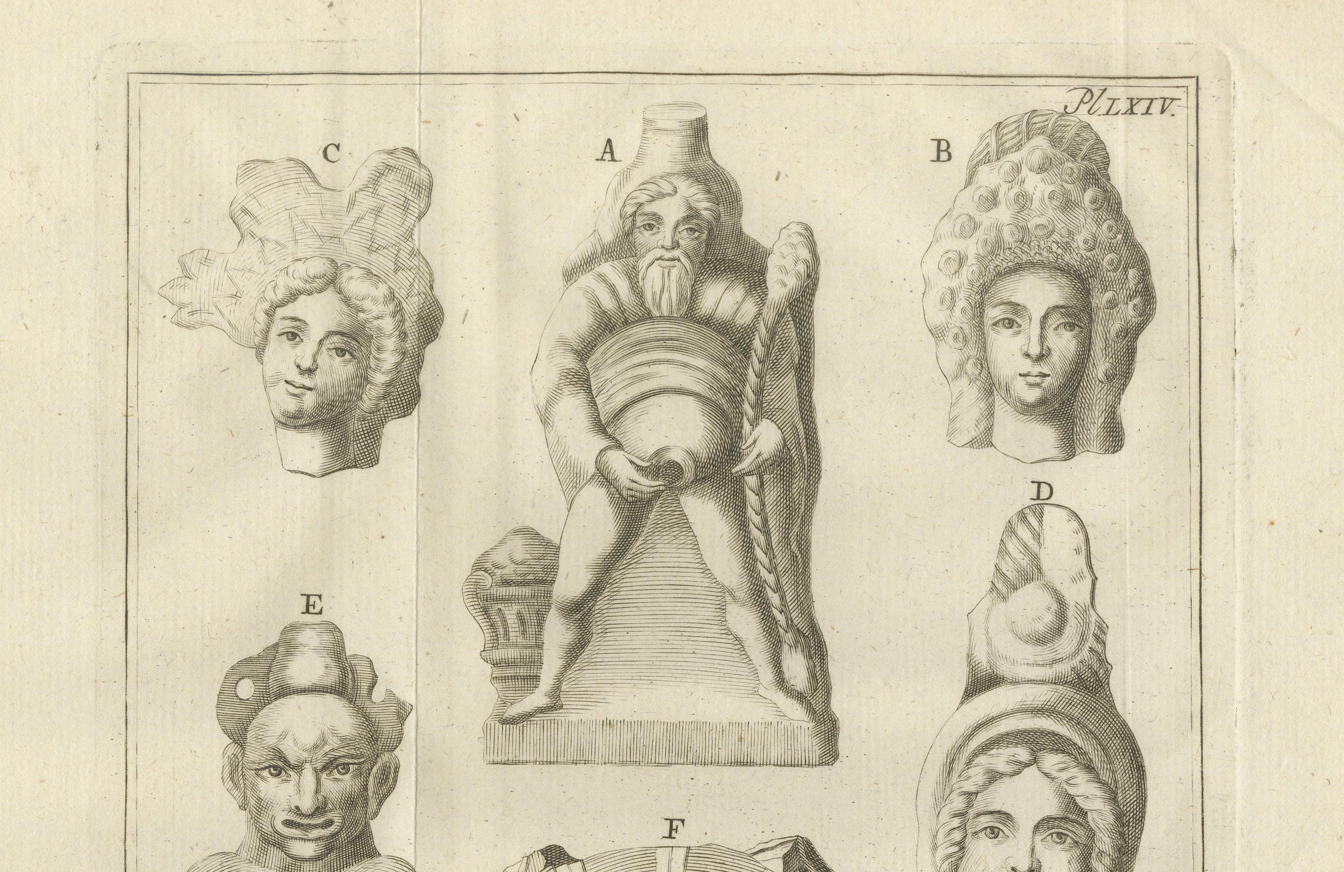 Antiguas cabezas y figuras egipcias y grecorromanas - Grabado c.1776 Papel en venta