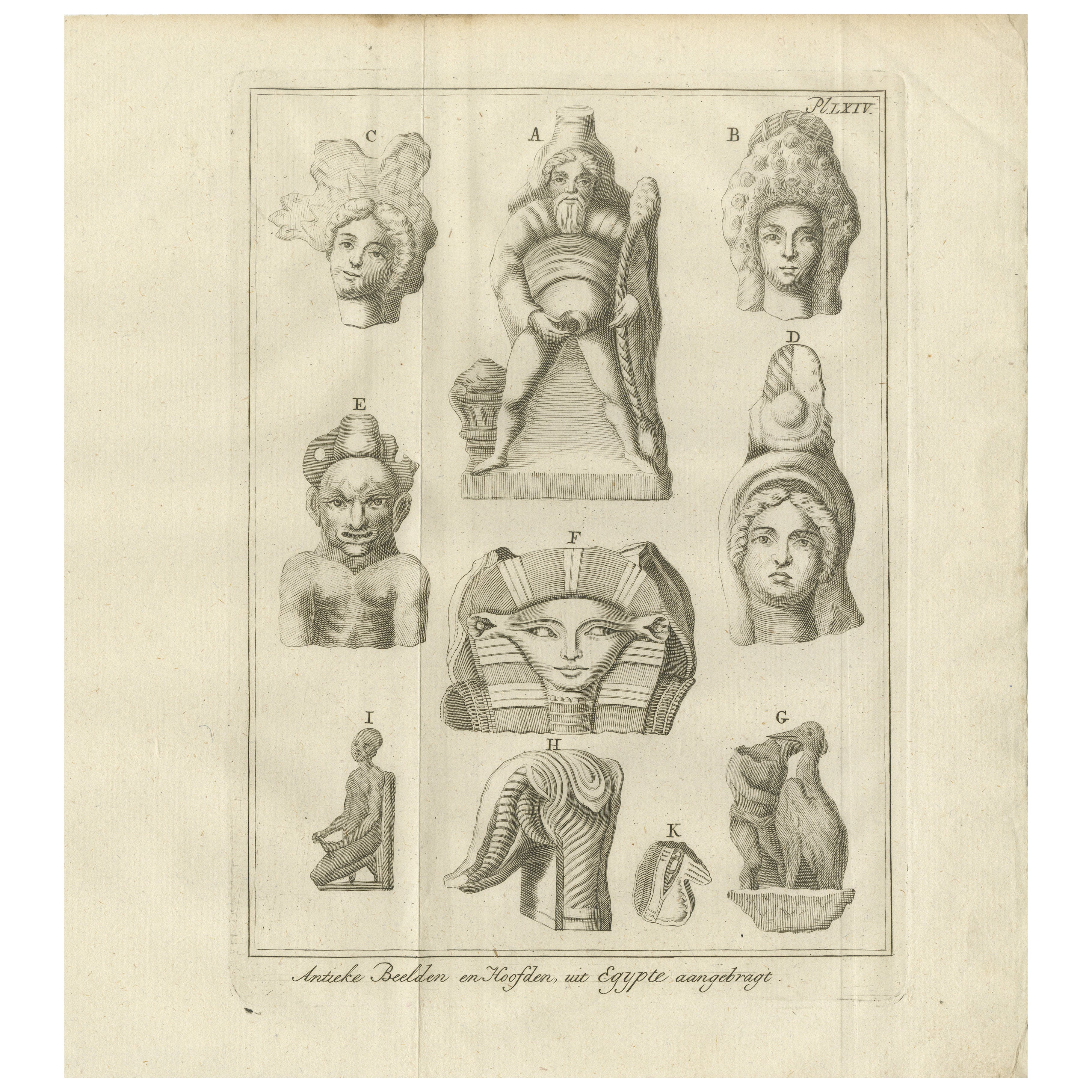 Têtes et figures anciennes égyptiennes et gréco-romaines - Gravure c.1776