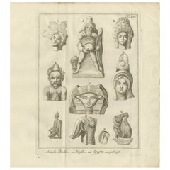 Antiguas cabezas y figuras egipcias y grecorromanas - Grabado c.1776