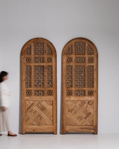 Antique Egyptian Arched Wood Doors, Early 20th Century, Brown Finish