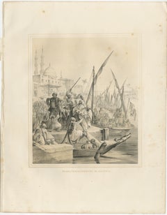 Antique Egyptian Army Recruitment at the Nile Harbor from Maximilian, 1846