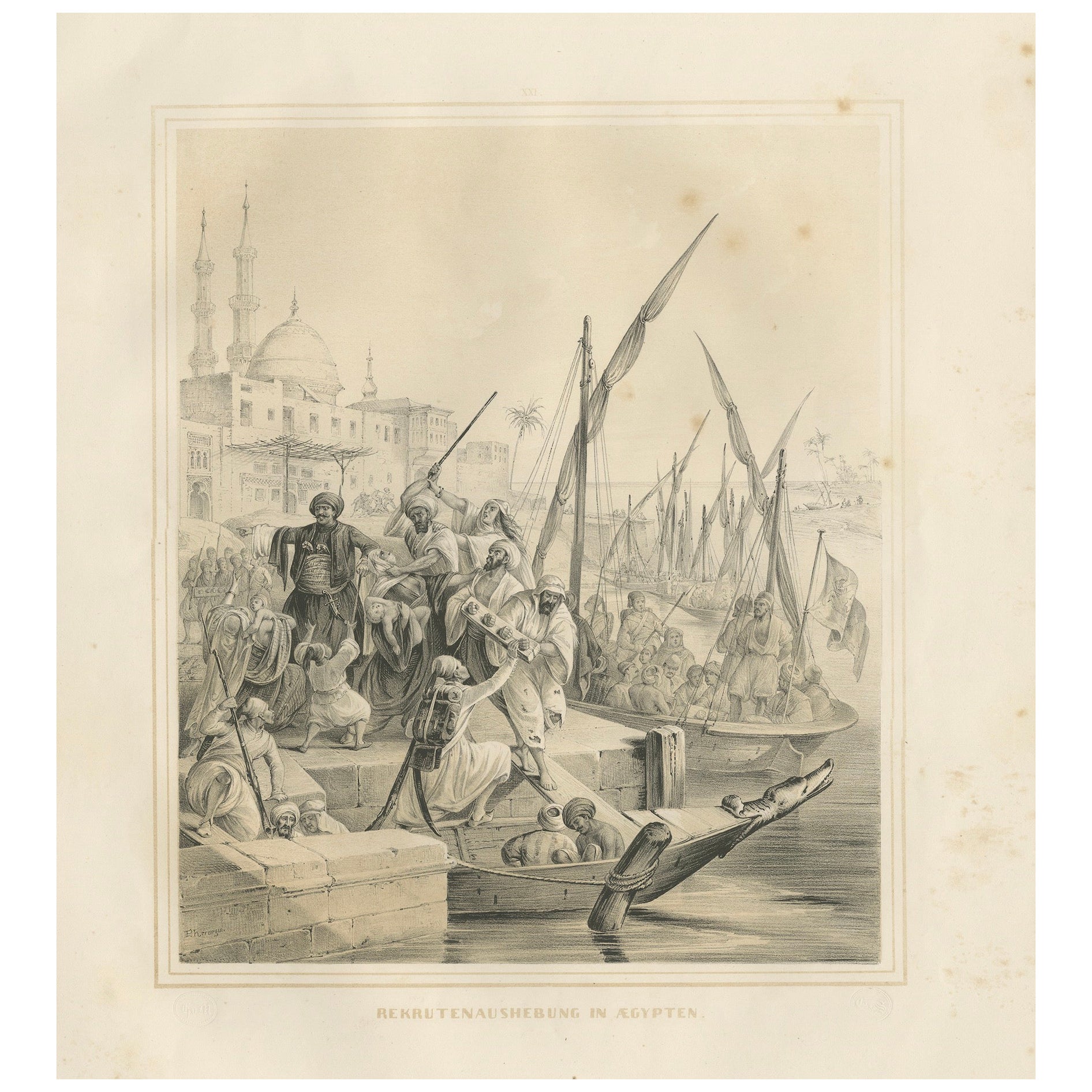 Antike ägyptische Armee Rekrutierung am Nilhafen von Maximilian, 1846