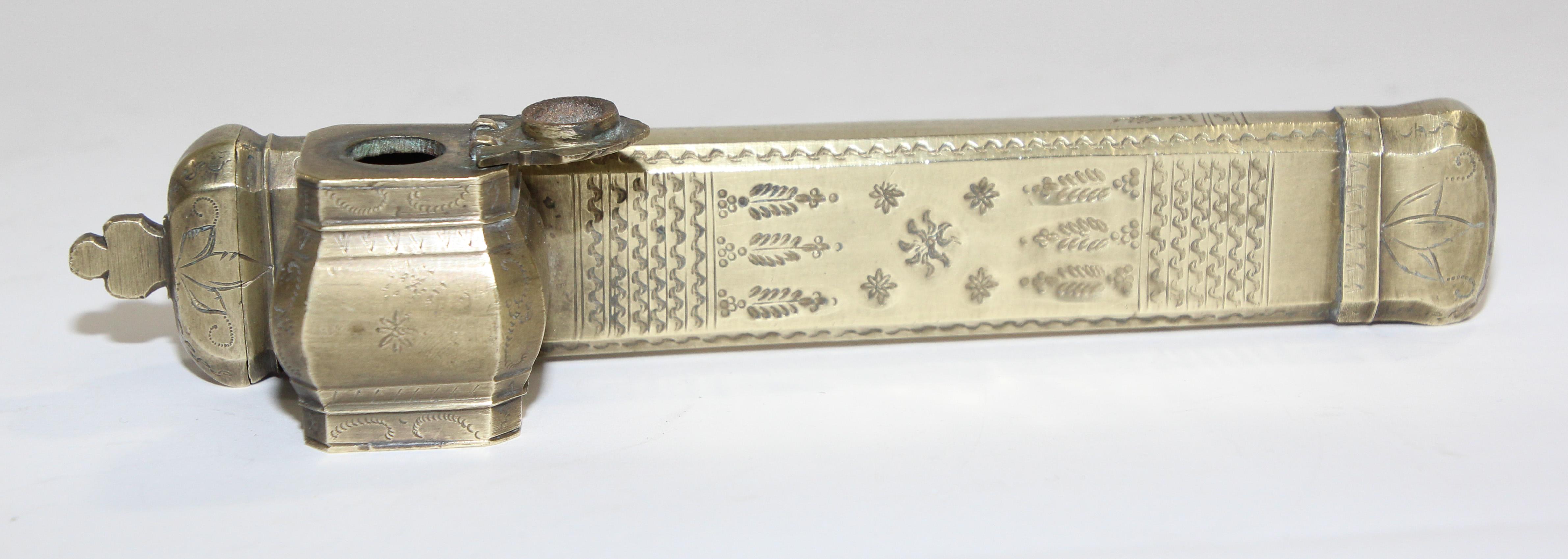 Antique Egyptian Brass Inkwell Qalamdan For Sale 13