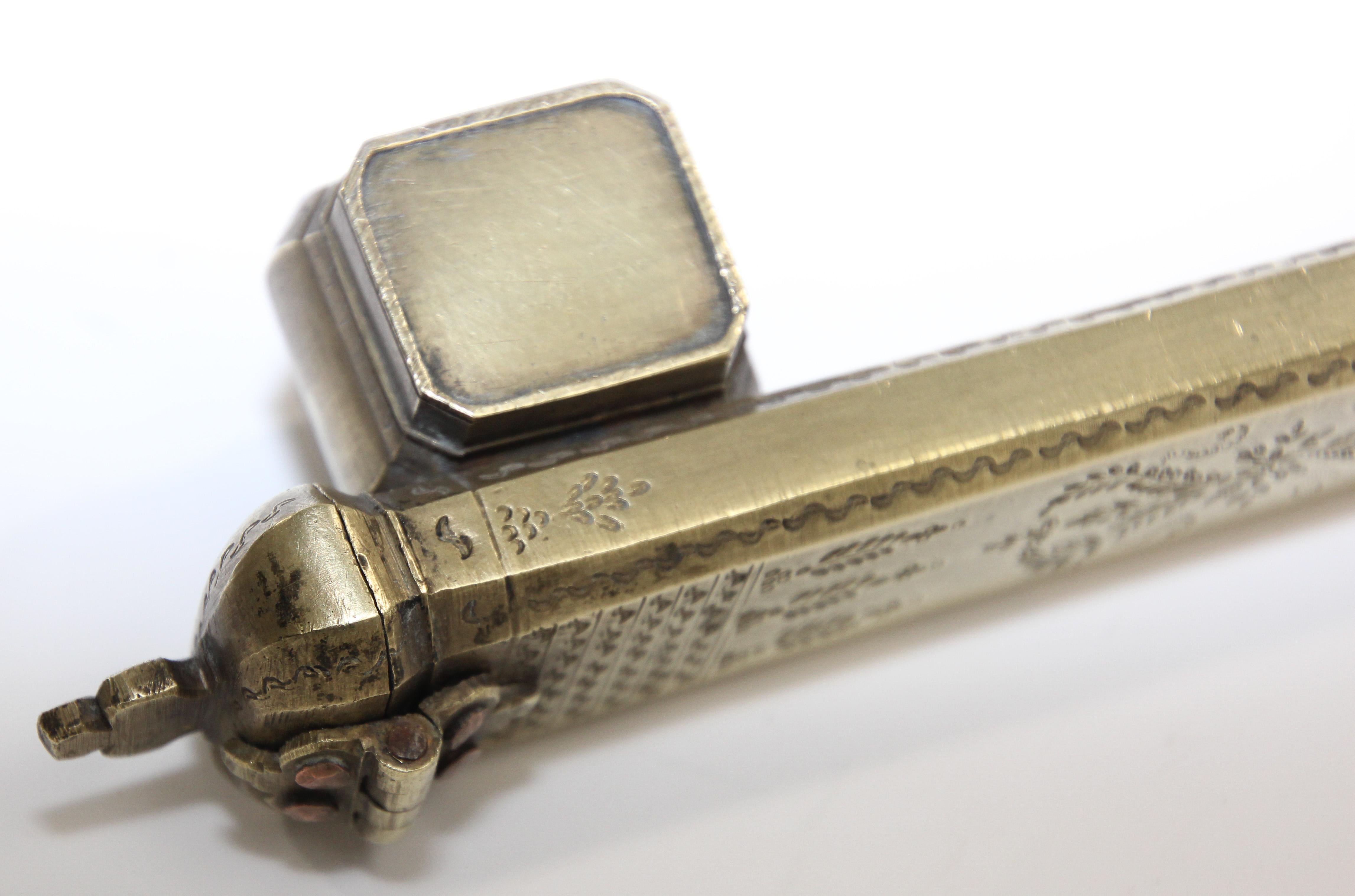 19th Century Antique Egyptian Brass Inkwell Qalamdan For Sale