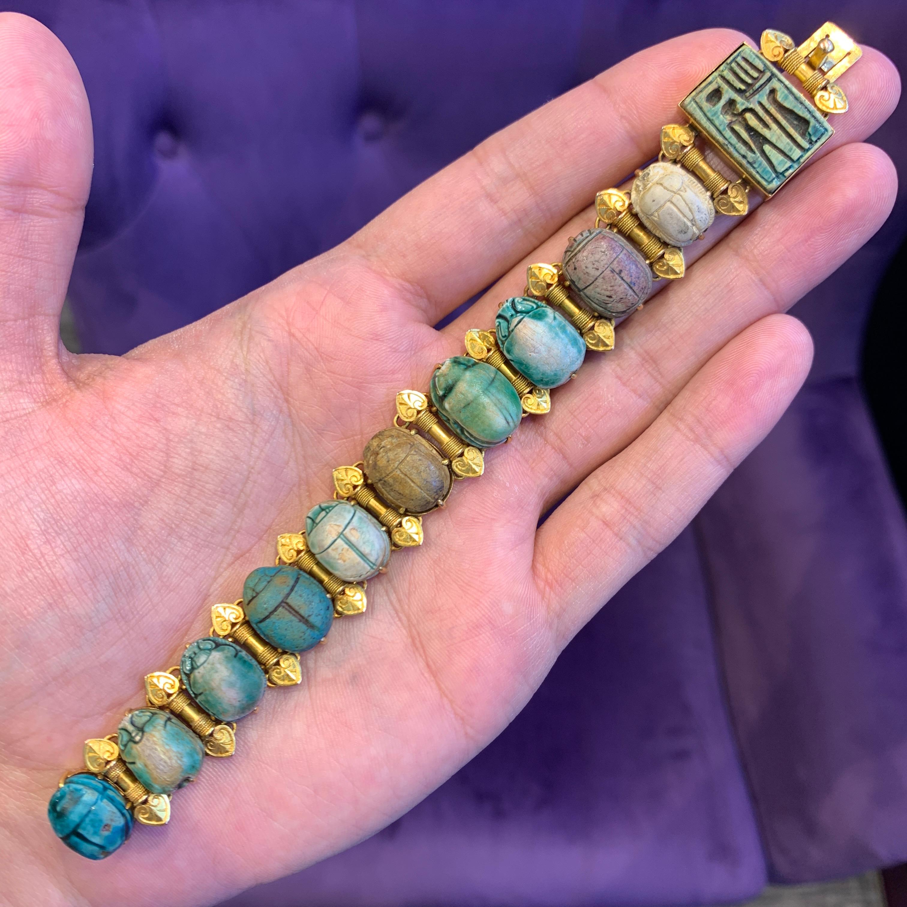 Women's Antique Egyptian Faience Scarab Bracelet