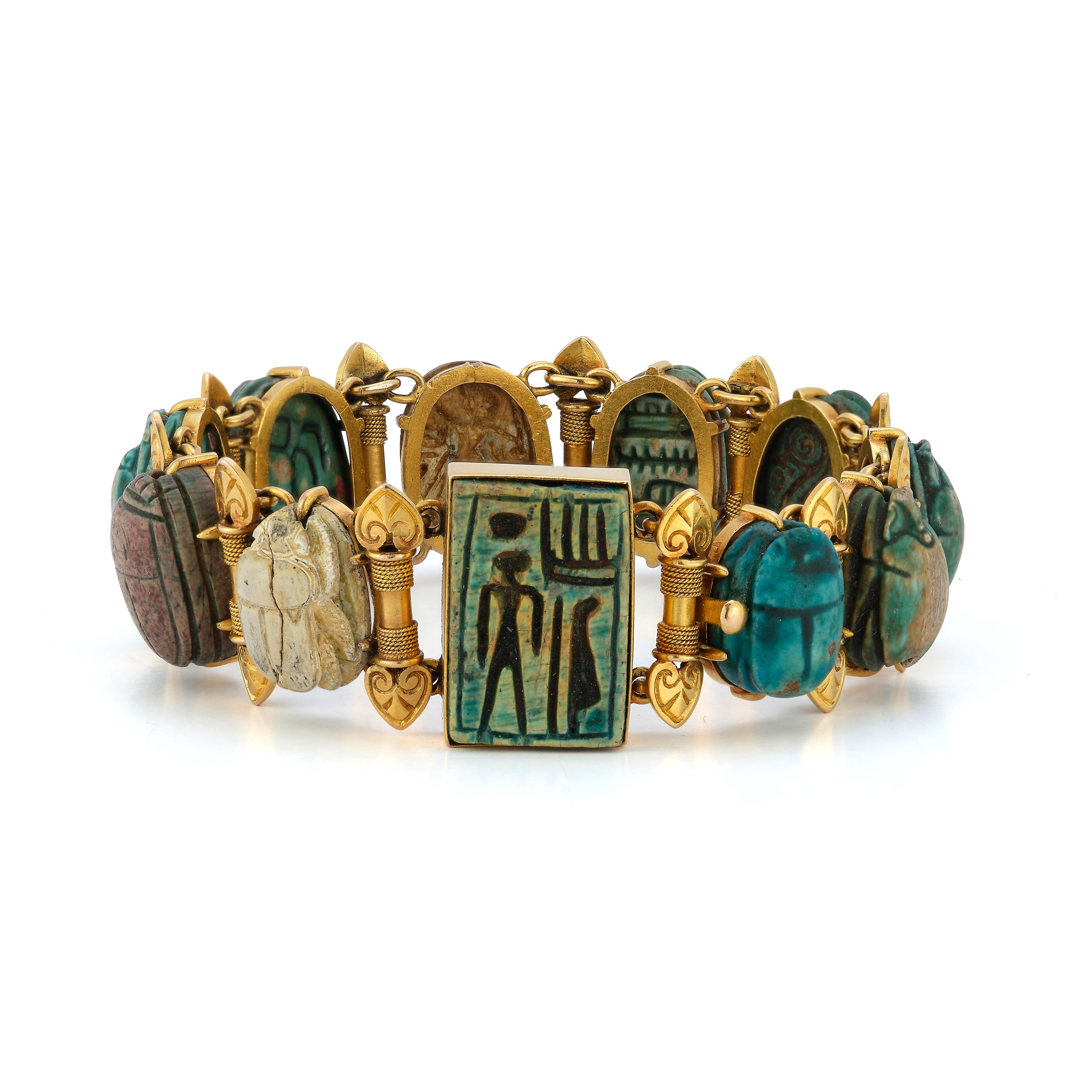 Antique Egyptian Faience Scarab Bracelet 2