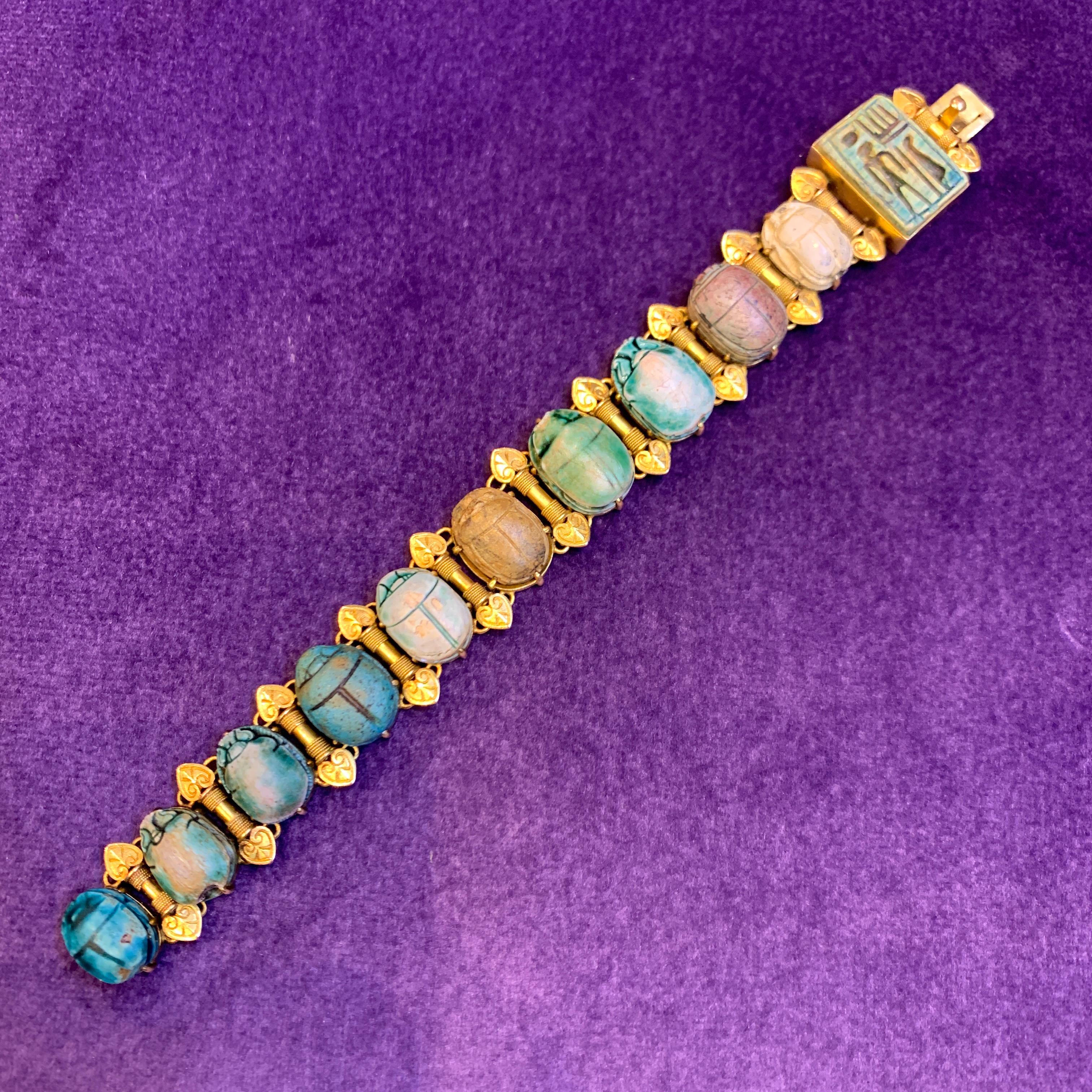 Antique Egyptian Faience Scarab Bracelet 3