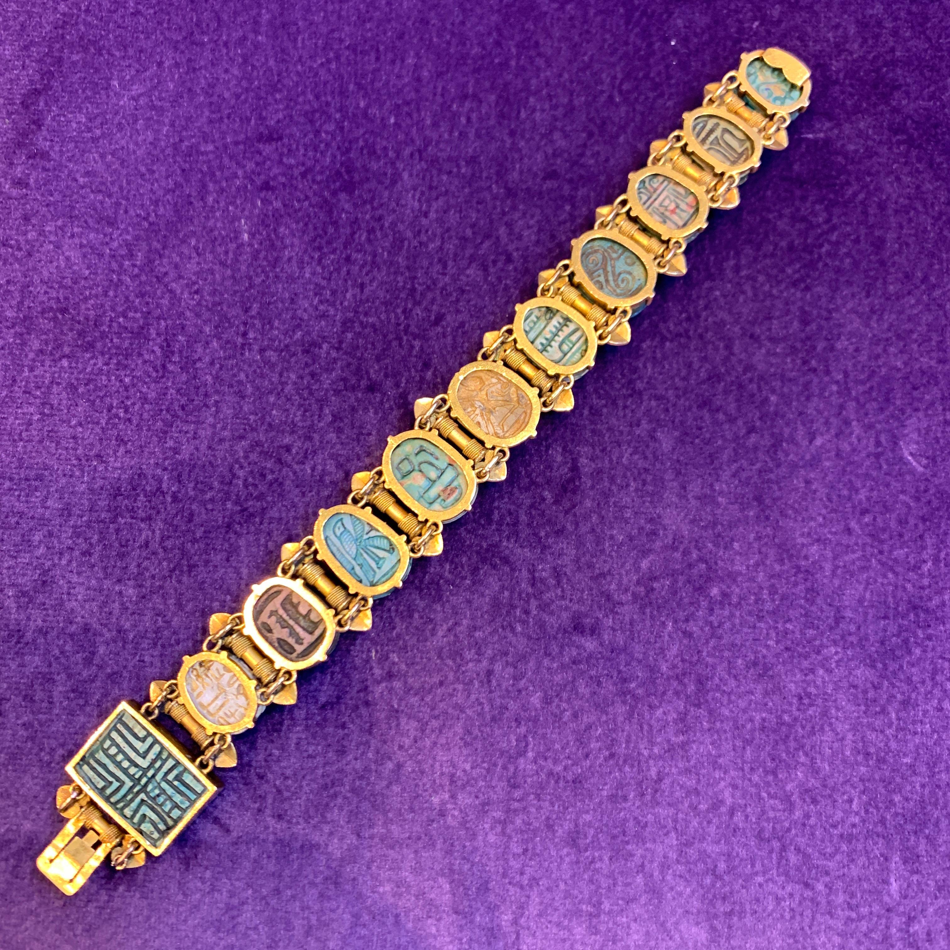 Antique Egyptian Faience Scarab Bracelet 4