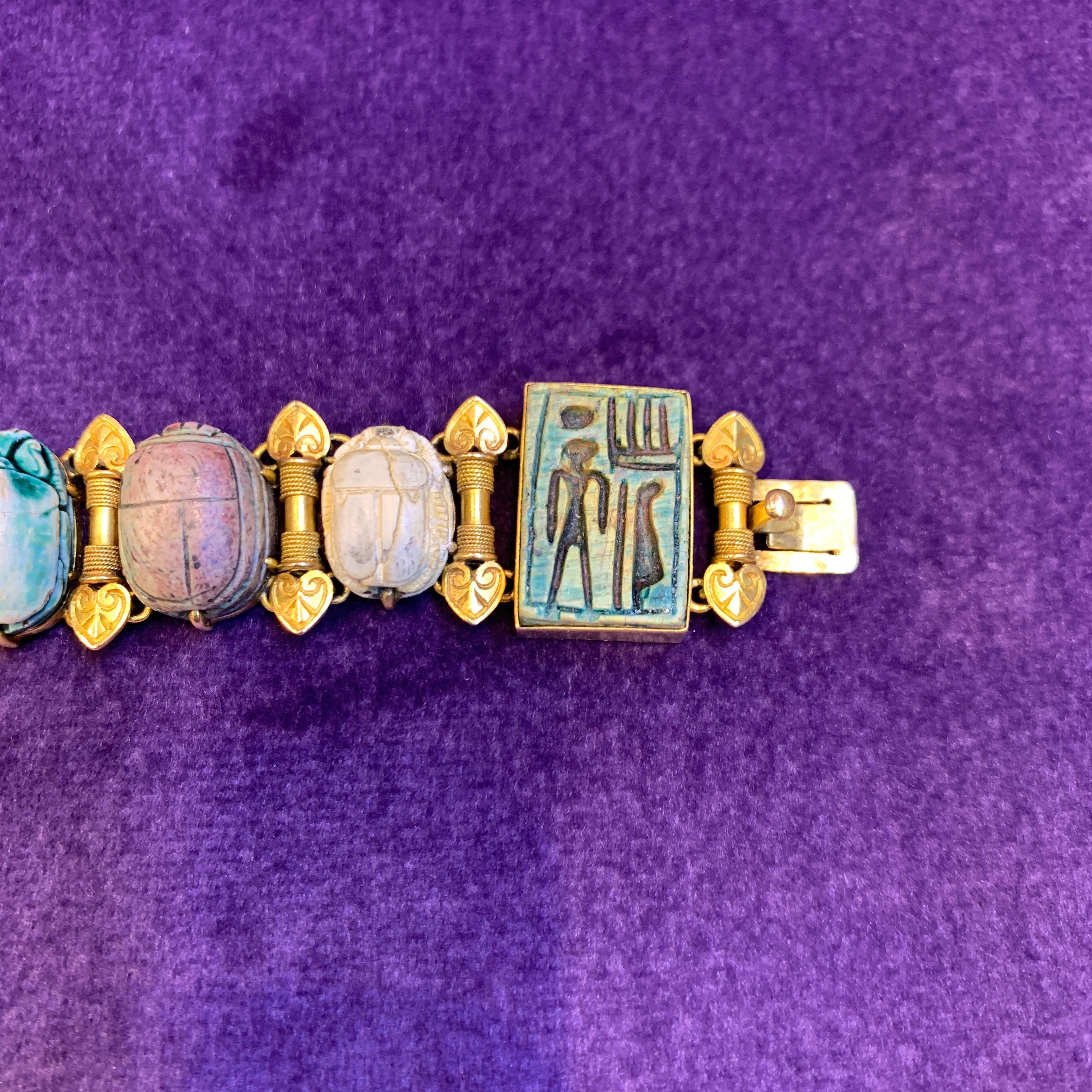 Antique Egyptian Faience Scarab Bracelet 5