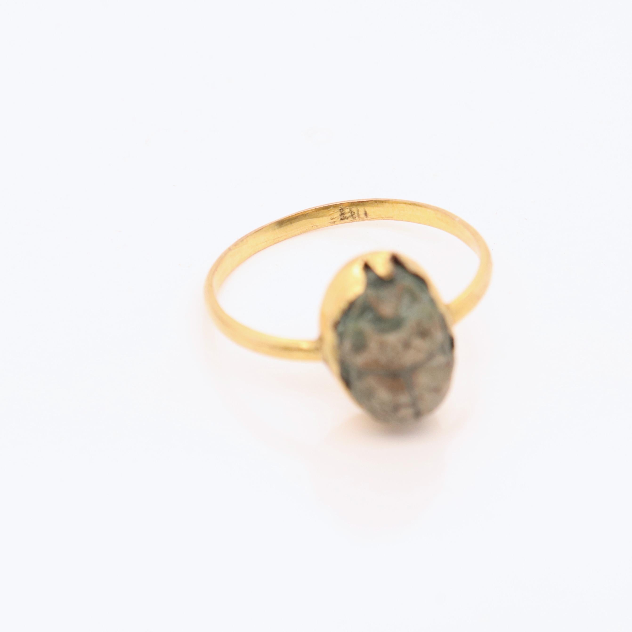 Antique Egyptian Gold & Faience Pottery Scarab Ring For Sale 4