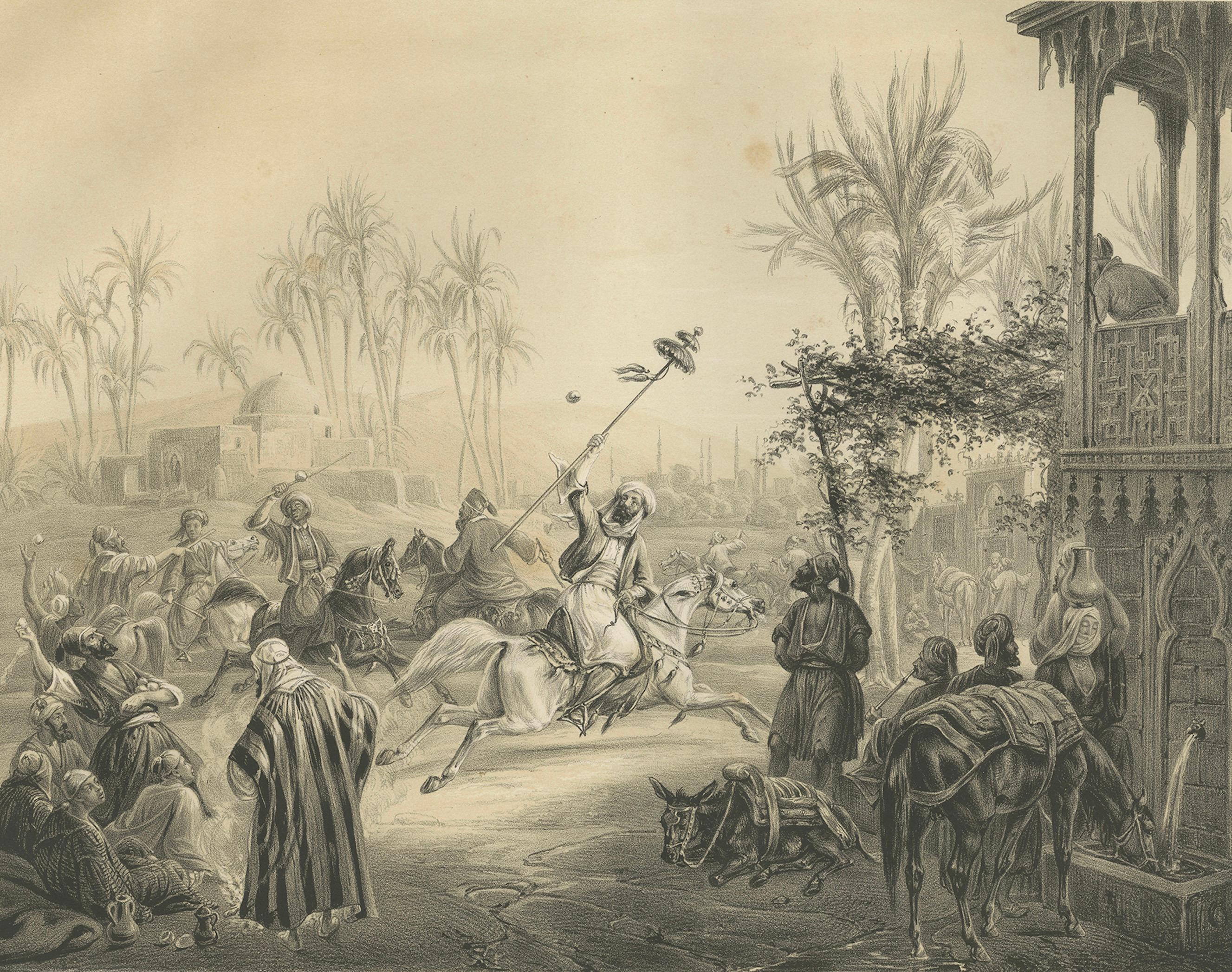 Antico gioco di cavalieri egiziani con giavellotto, scena di Maximilian, 1846 In condizioni buone in vendita a Langweer, NL