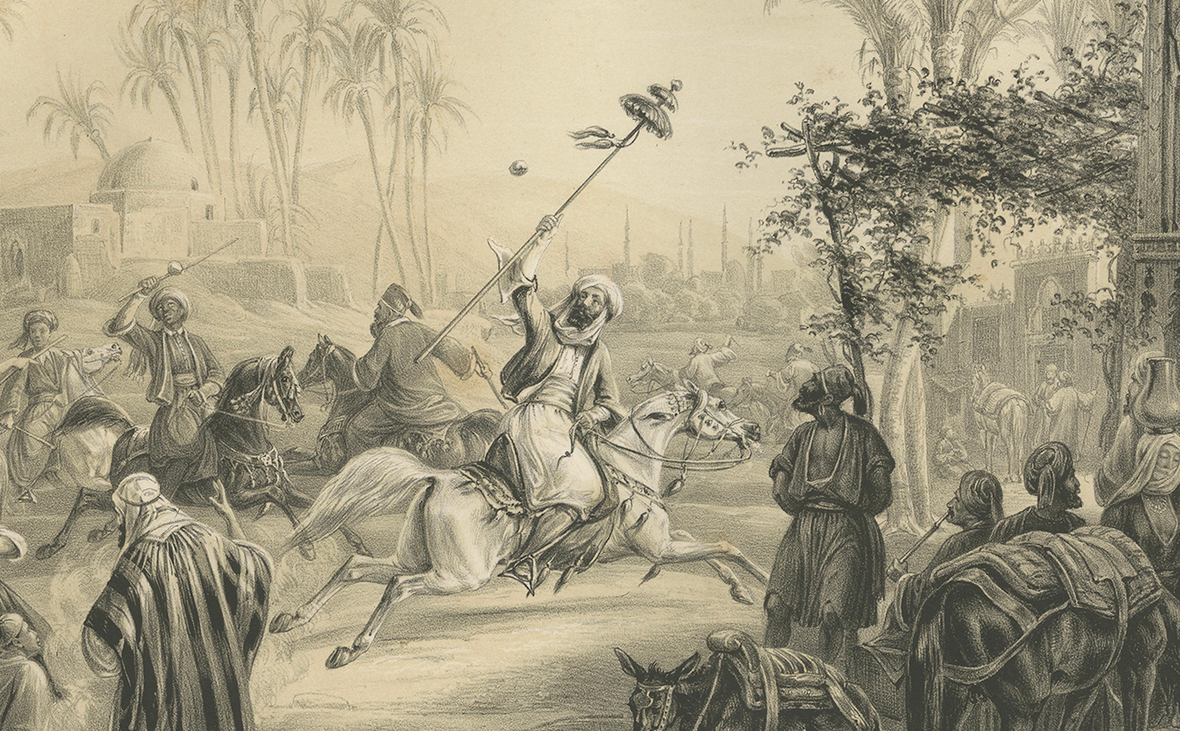 XIX secolo Antico gioco di cavalieri egiziani con giavellotto, scena di Maximilian, 1846 in vendita