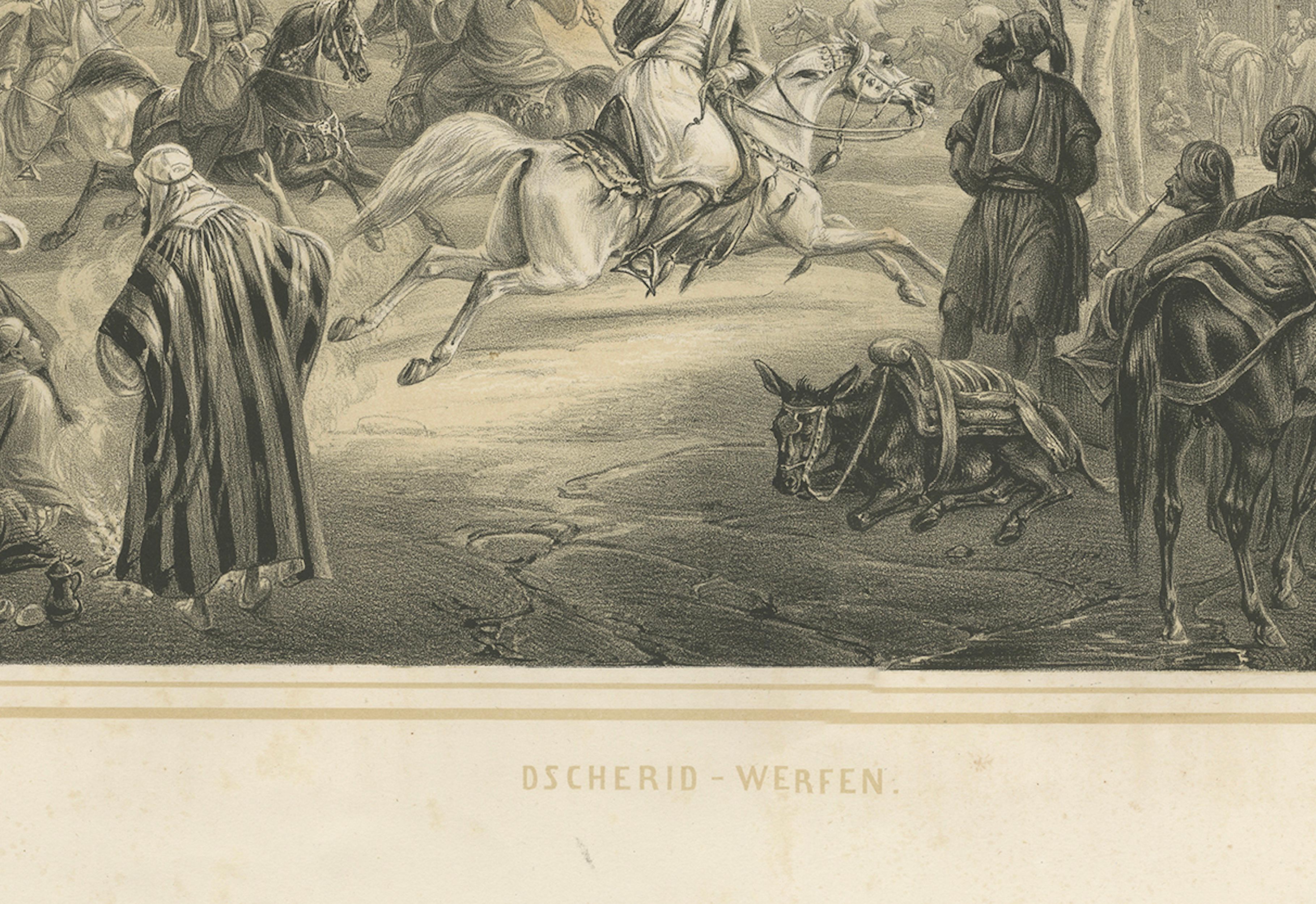 Carta Antico gioco di cavalieri egiziani con giavellotto, scena di Maximilian, 1846 in vendita
