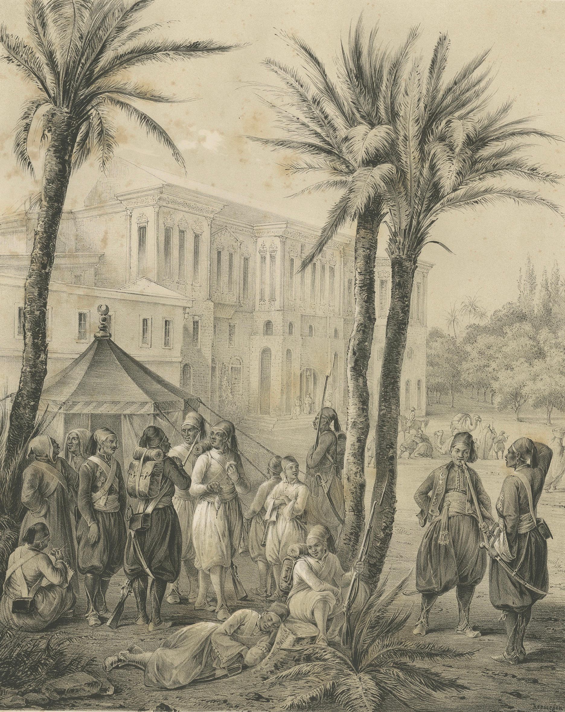 Antike ägyptische Infanterie-Garde-Szene aus Maximilian in Bayern, 1846 im Zustand „Relativ gut“ im Angebot in Langweer, NL