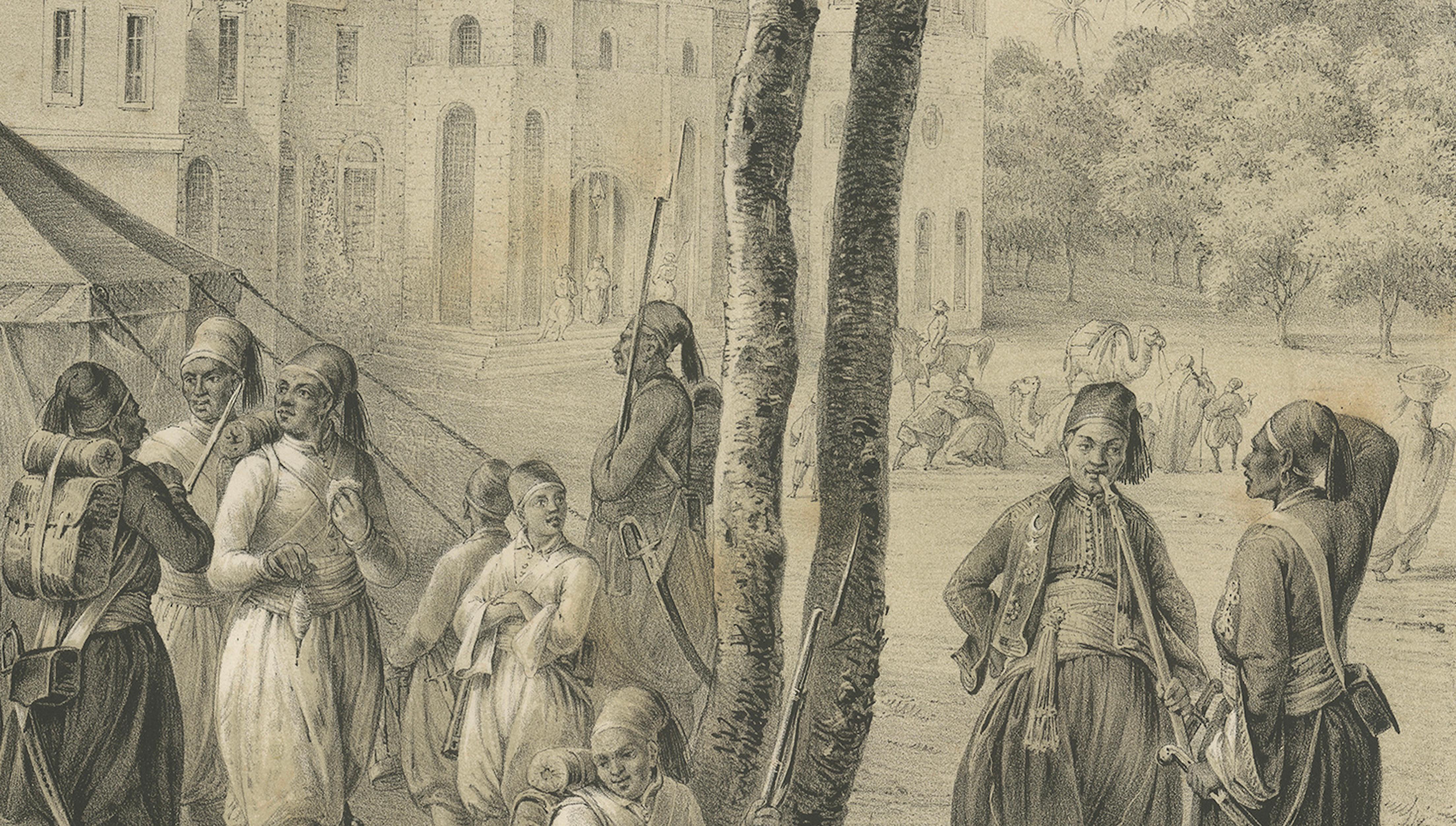 Antike ägyptische Infanterie-Garde-Szene aus Maximilian in Bayern, 1846 (Papier) im Angebot