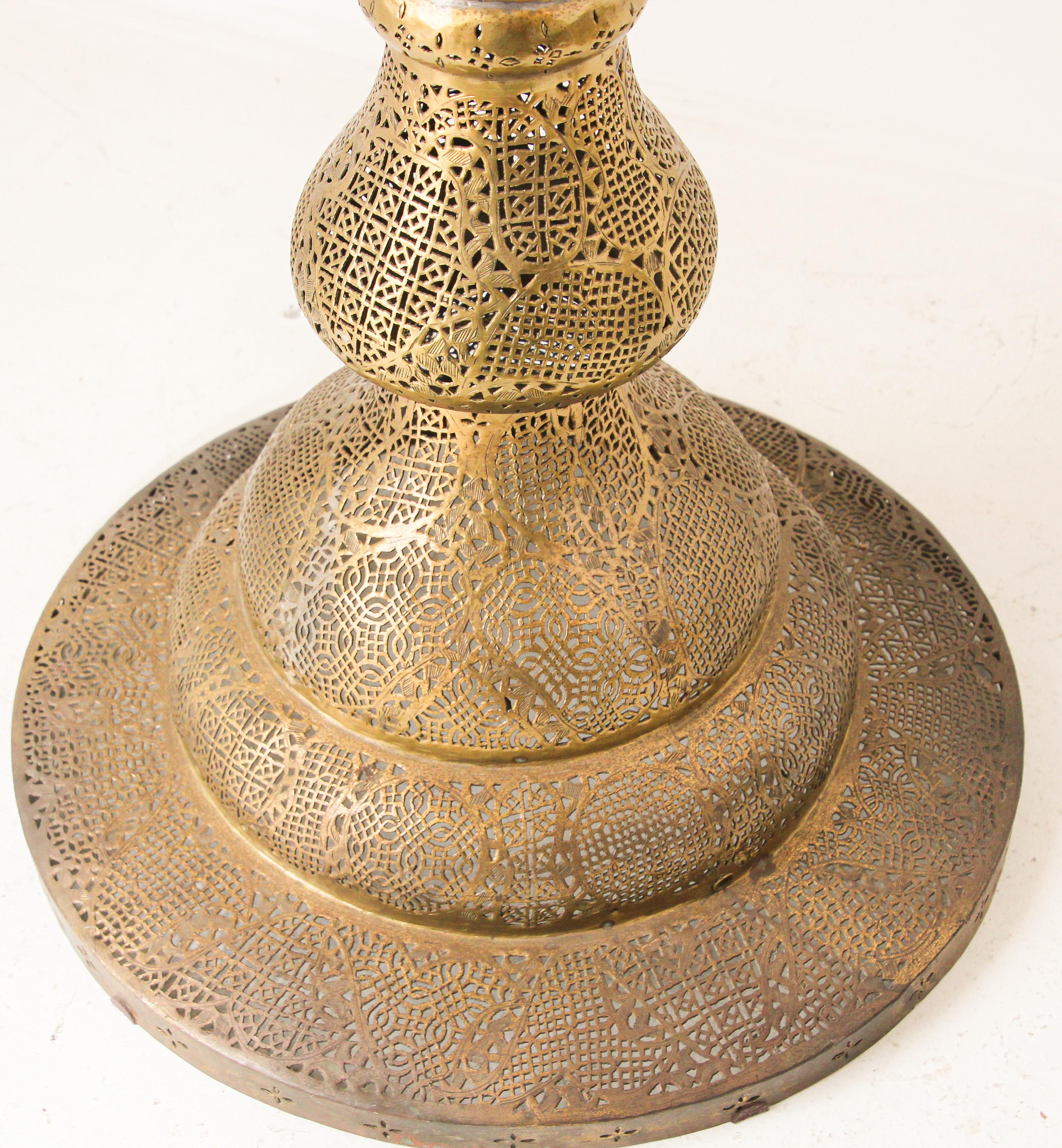 Antique Egyptian Middle Eastern Brass Candleholder Floor Lamp For Sale 1