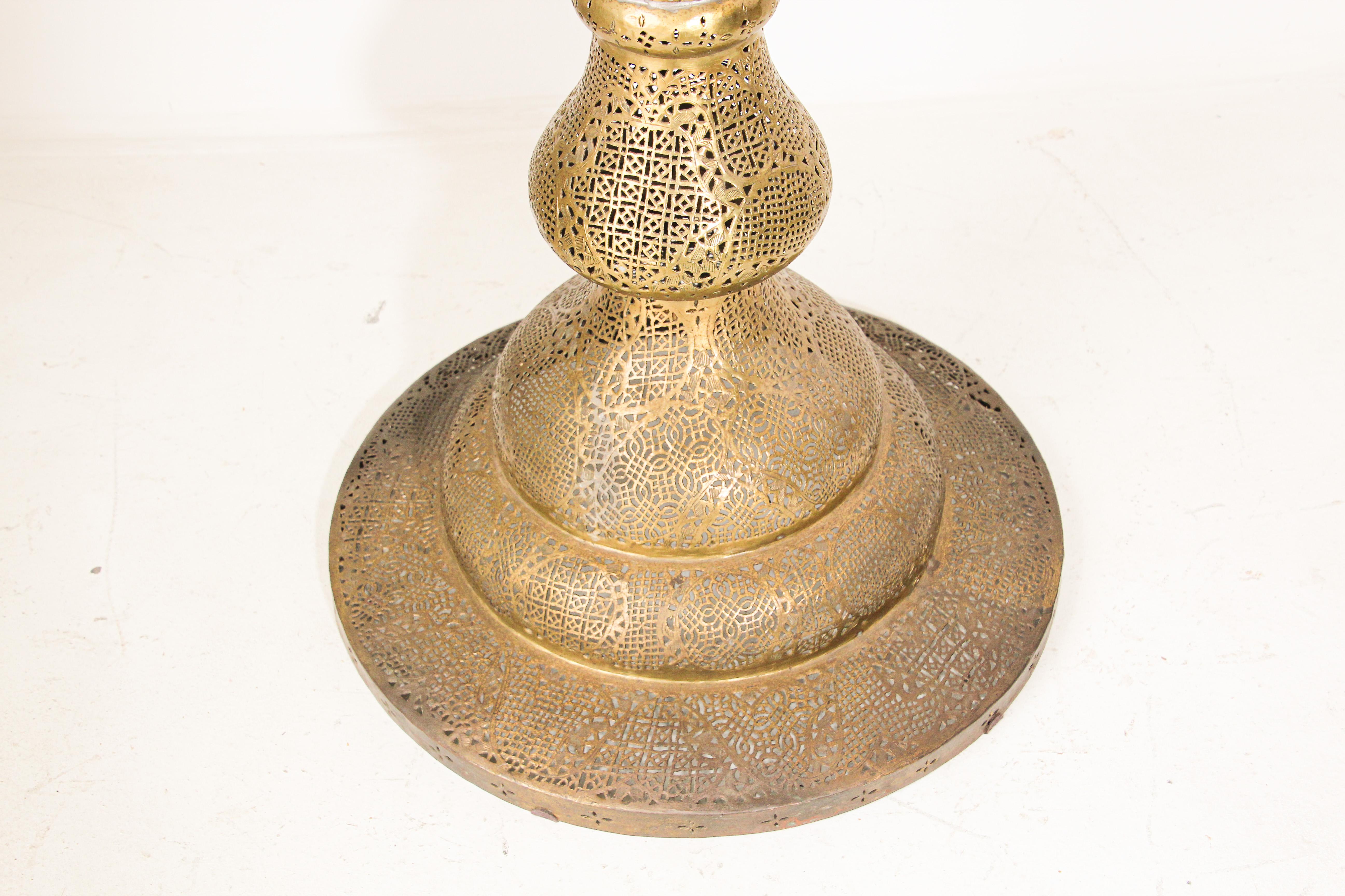 Antique Egyptian Middle Eastern Brass Candleholder Floor Lamp For Sale 2