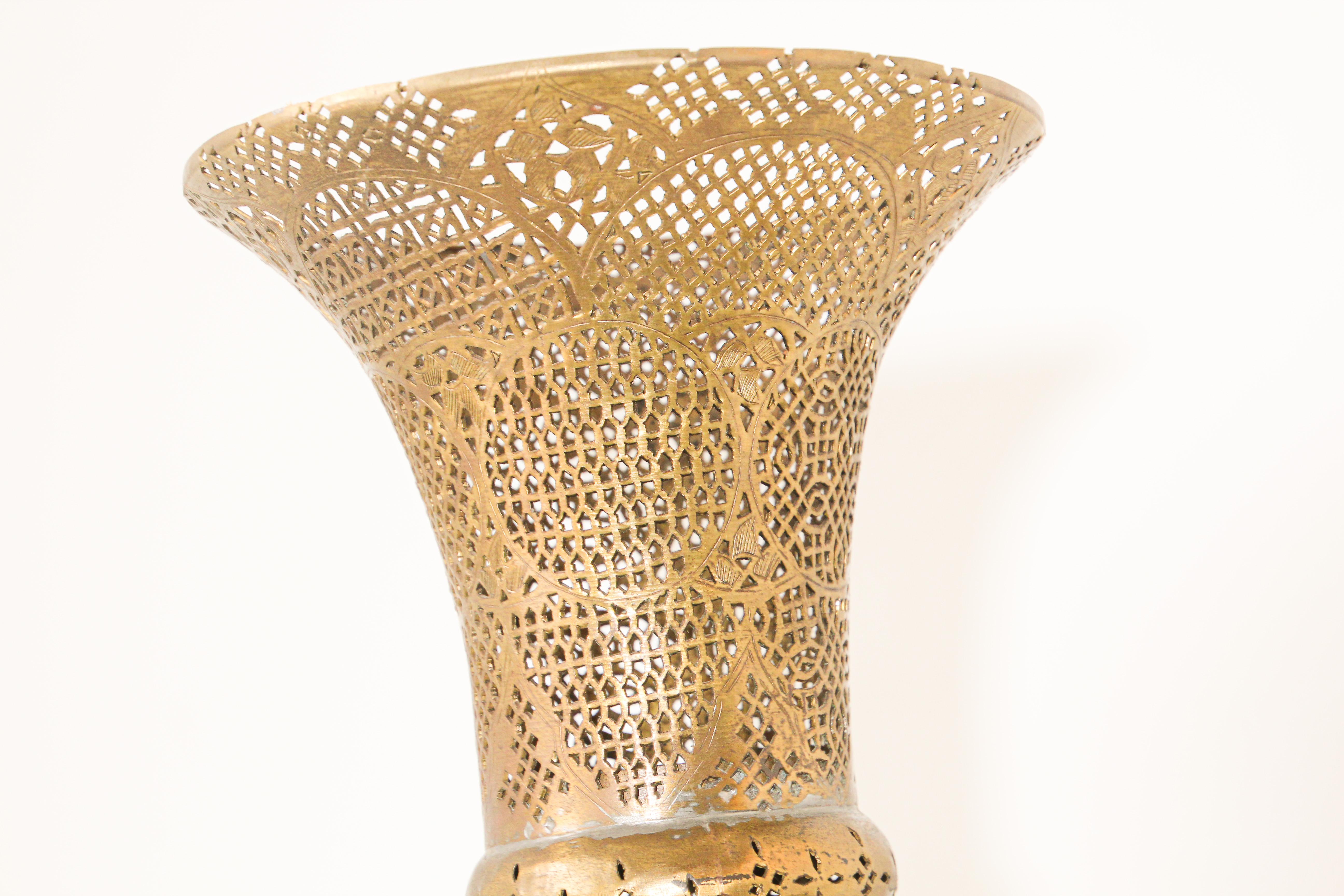 Moorish Antique Egyptian Middle Eastern Brass Candleholder Floor Lamp For Sale
