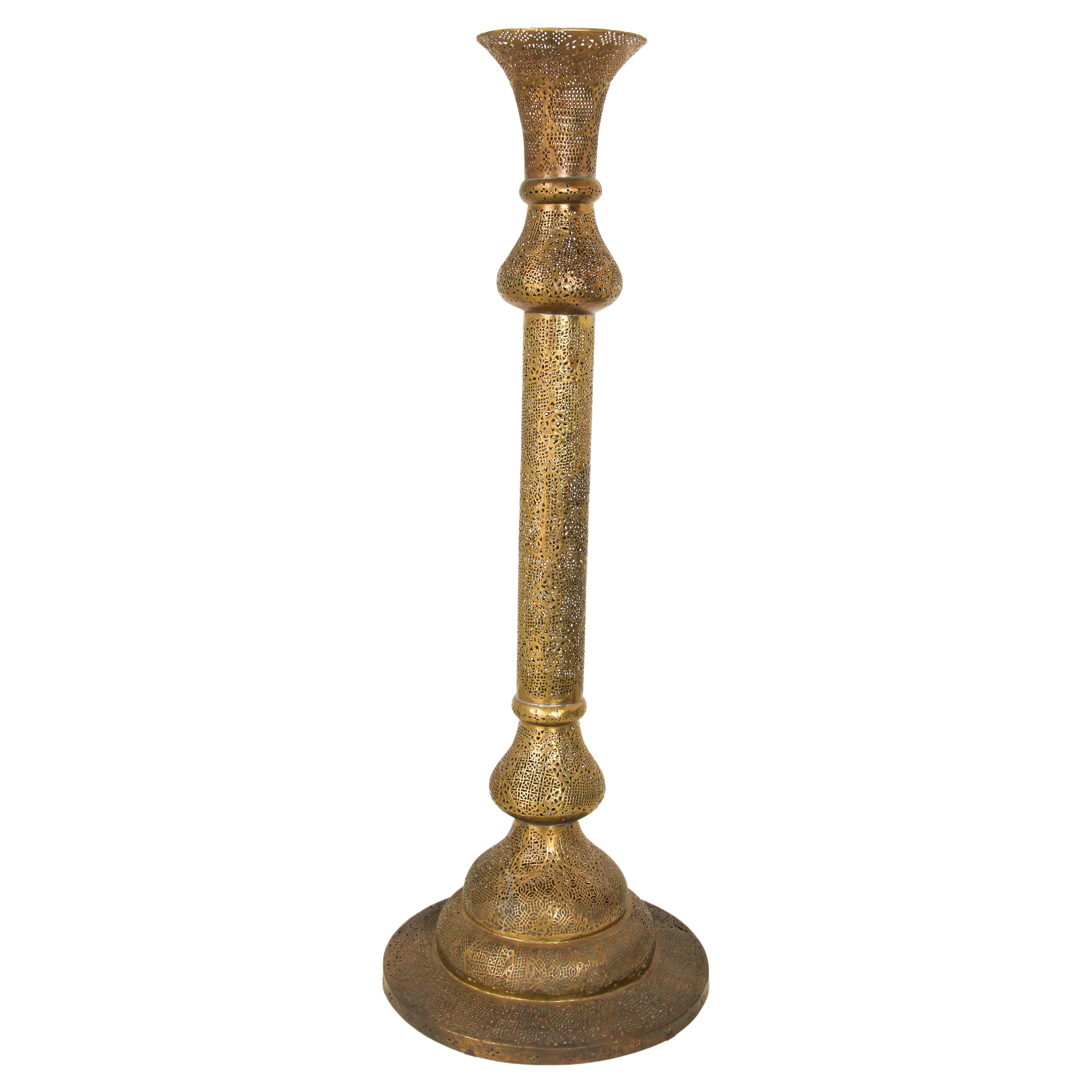 Antique Egyptian Middle Eastern Brass Candleholder Floor Lamp For Sale