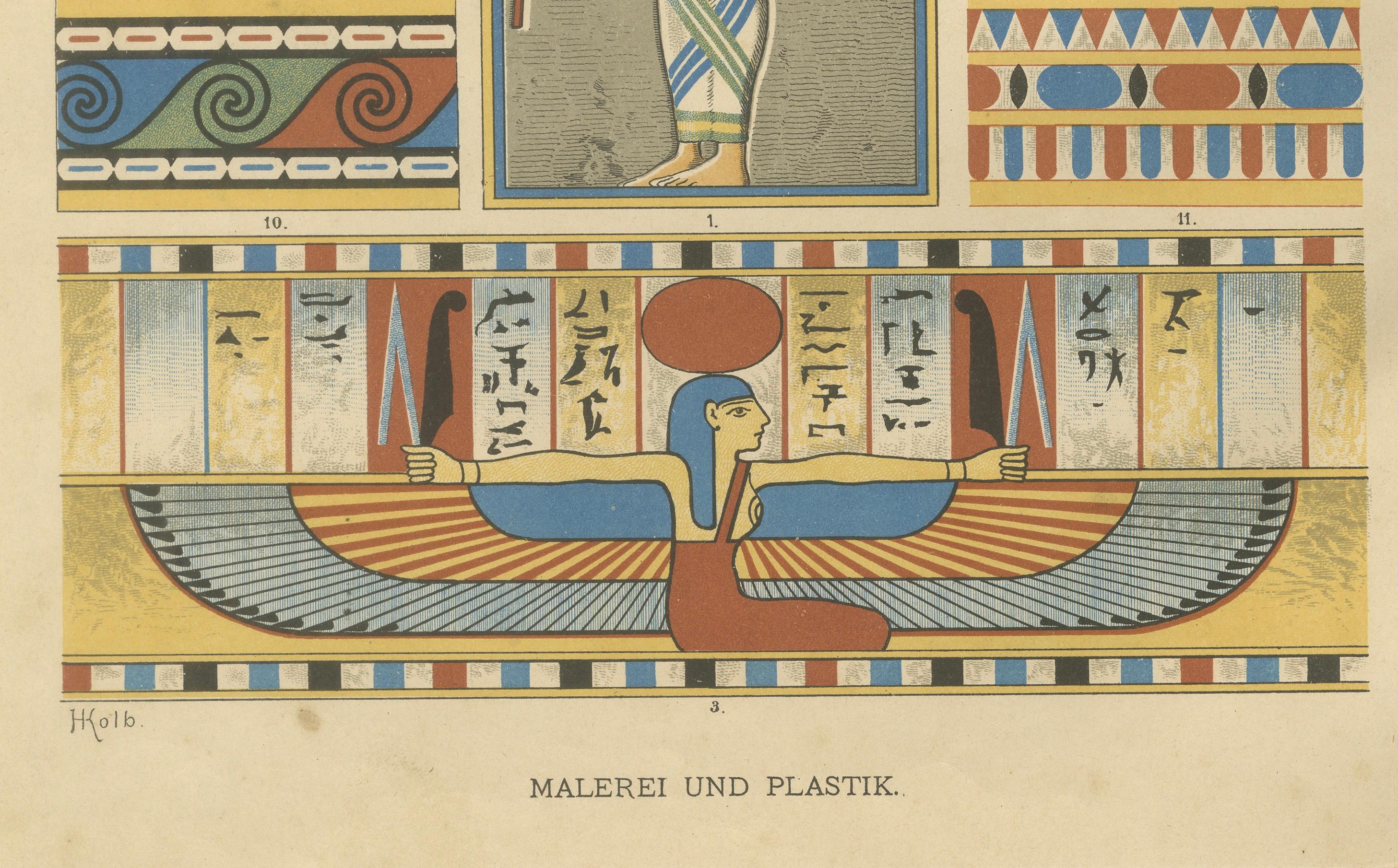 Antike ägyptische Ornamentdrucke mit mythologischen und architektonischen Details im Angebot 2