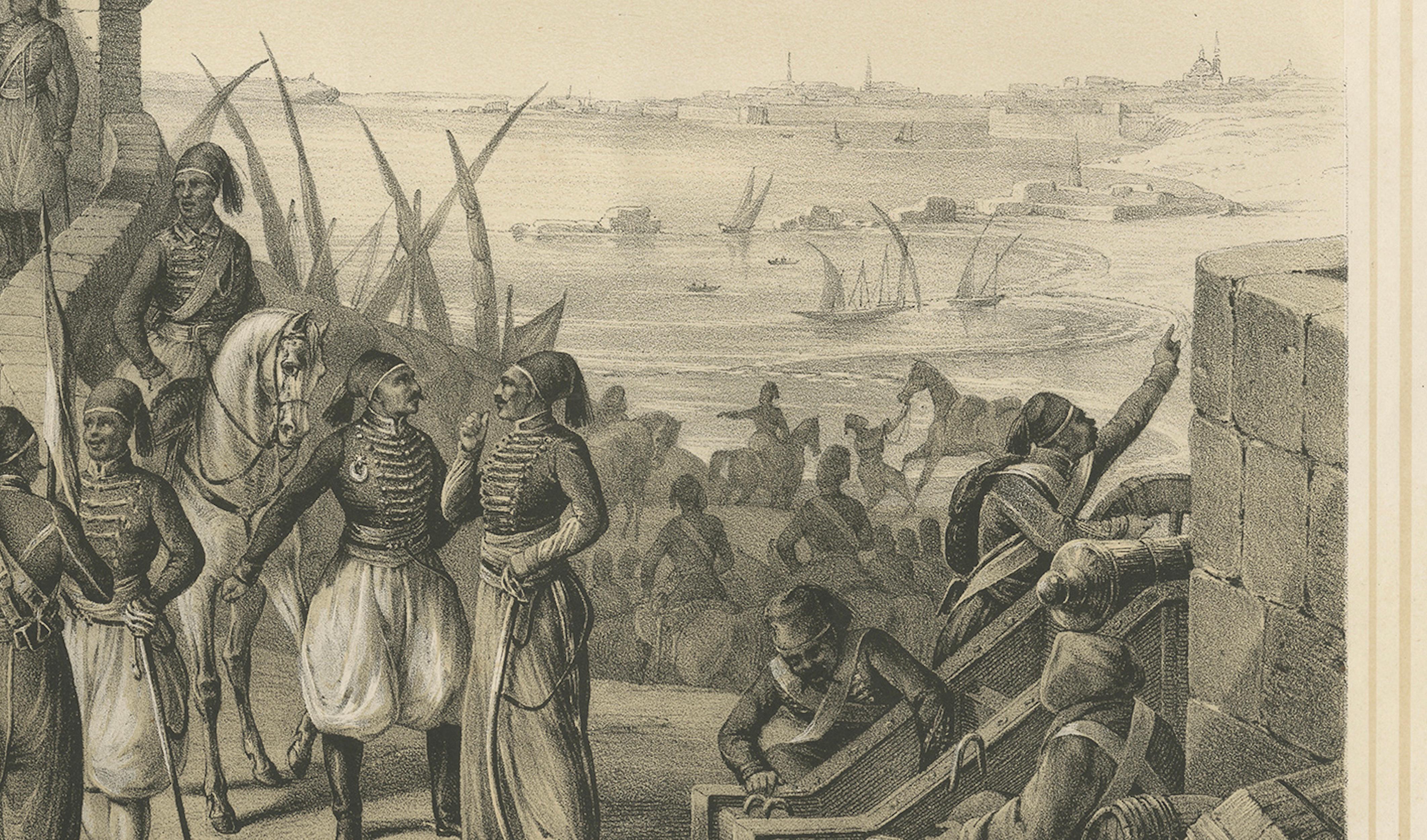 Paper Antique Egyptian Regular Cavalry on the Nile from Maximilian in Bavaria, 1846 For Sale