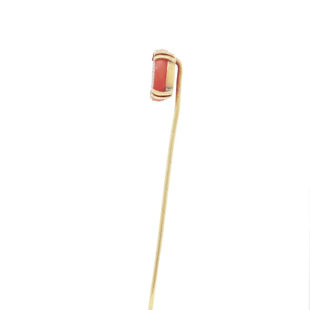Antique Egyptian Revival 14k Gold & Carnelian Cabochon Stick Pin w/ Hierogylphs For Sale 1