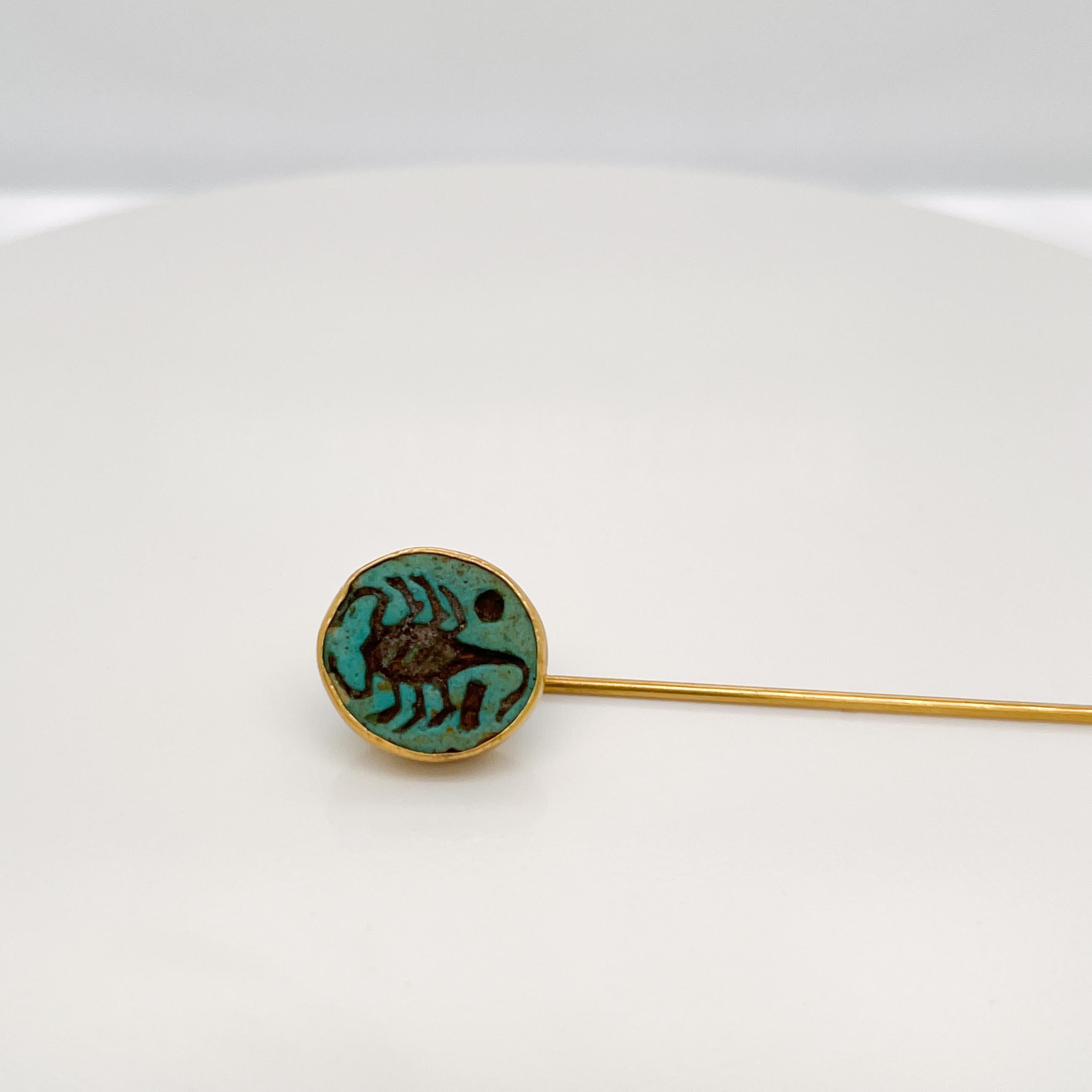 Antique Egyptian Revival 14K Gold & Faience Scorpion Stick Pin 1