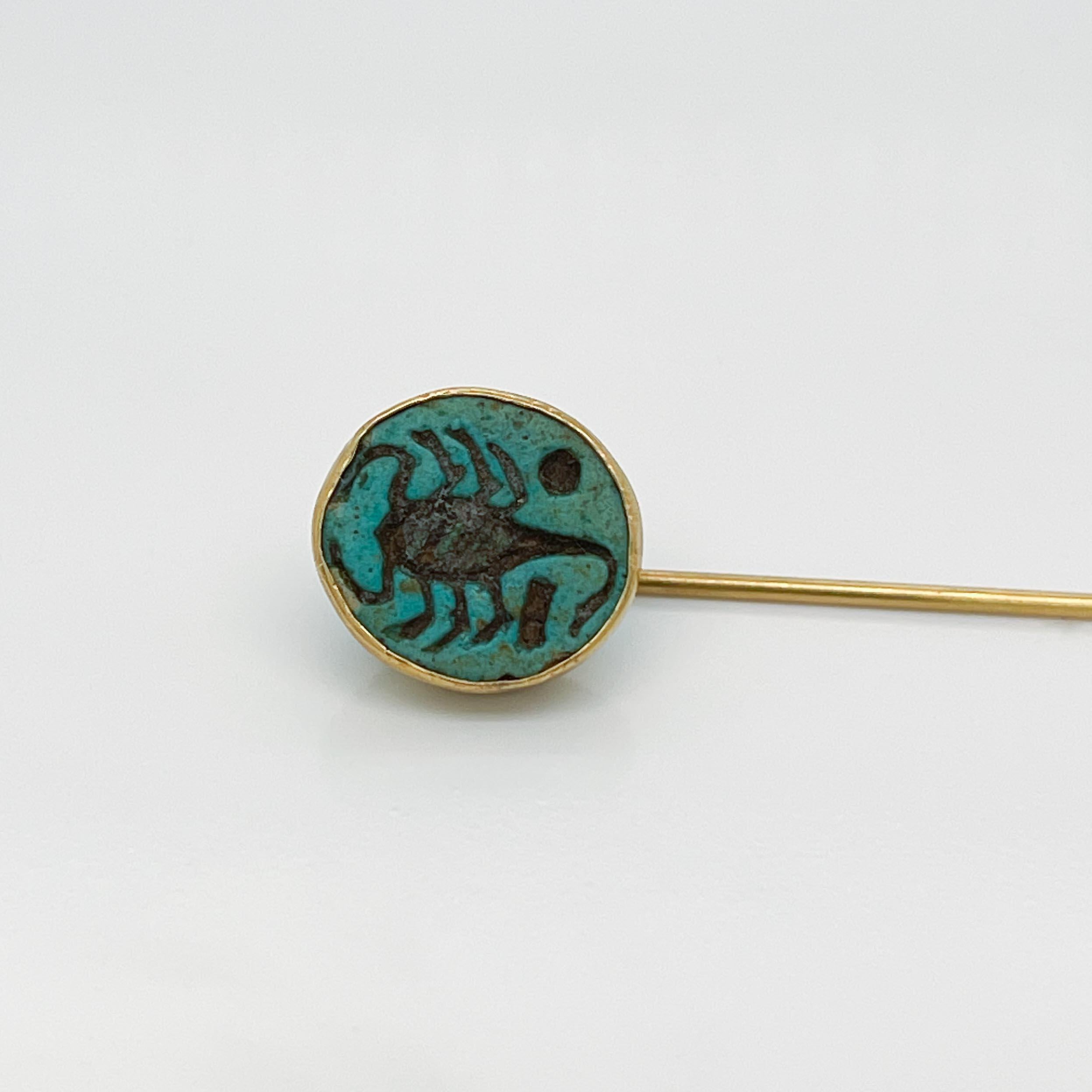 Antique Egyptian Revival 14K Gold & Faience Scorpion Stick Pin 2
