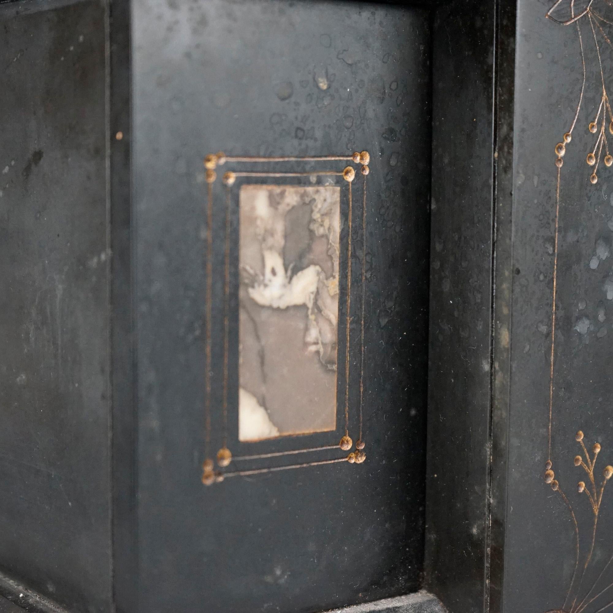 Antique Egyptian Revival 3-Piece Slate & Marble Open Escapement Clock Set, 19thC 14